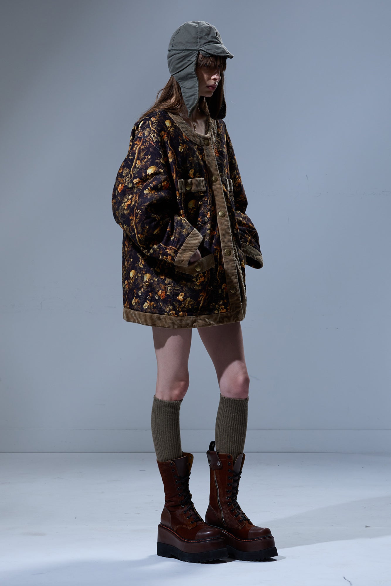 CORD TRIMMED CHORE JACKET - SKULL CAMO MOLESKIN BROWN - R13