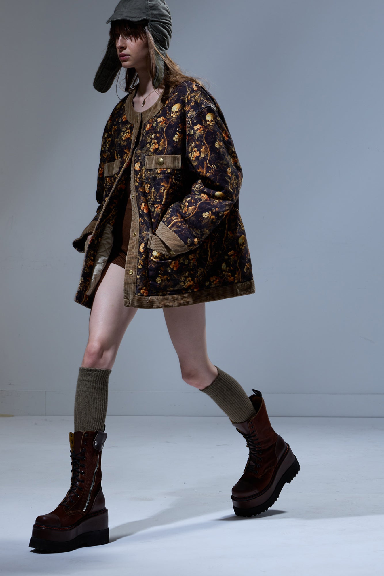 CORD TRIMMED CHORE JACKET - SKULL CAMO MOLESKIN BROWN - R13