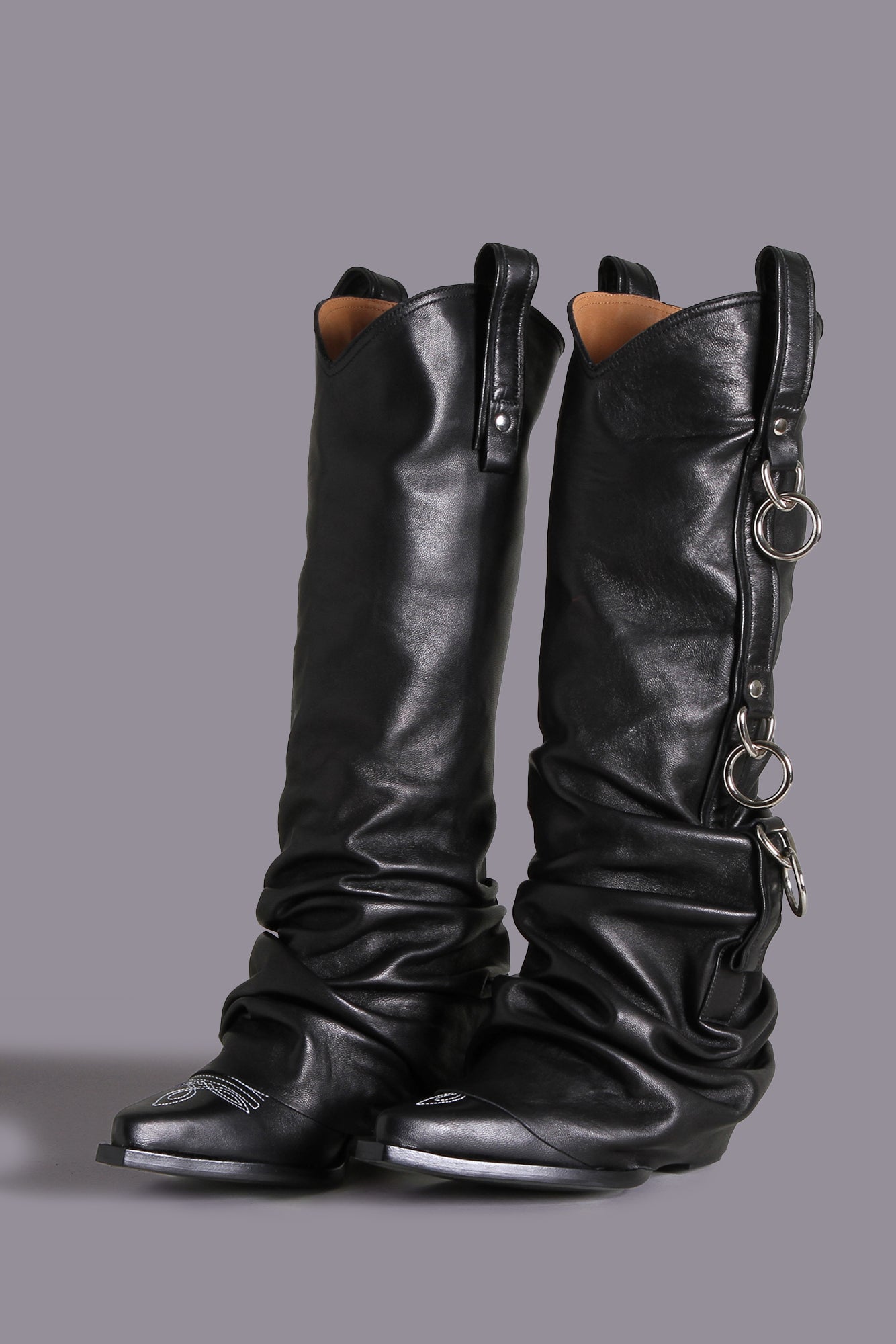 COWBOY BOOTS TRIPLE HARNESS RING - BLACK - R13