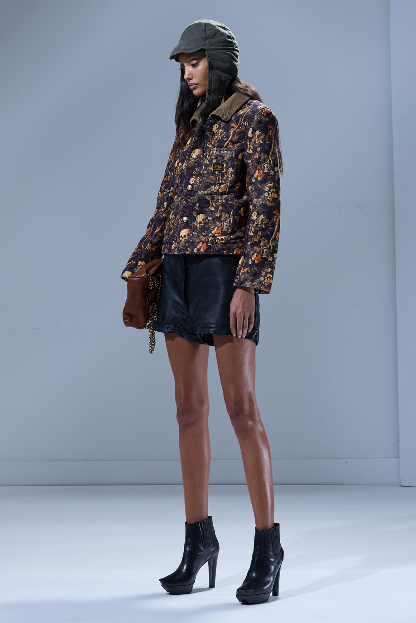 CROPPED CHORE COAT - SKULL CAMO MOLESKIN BROWN - R13