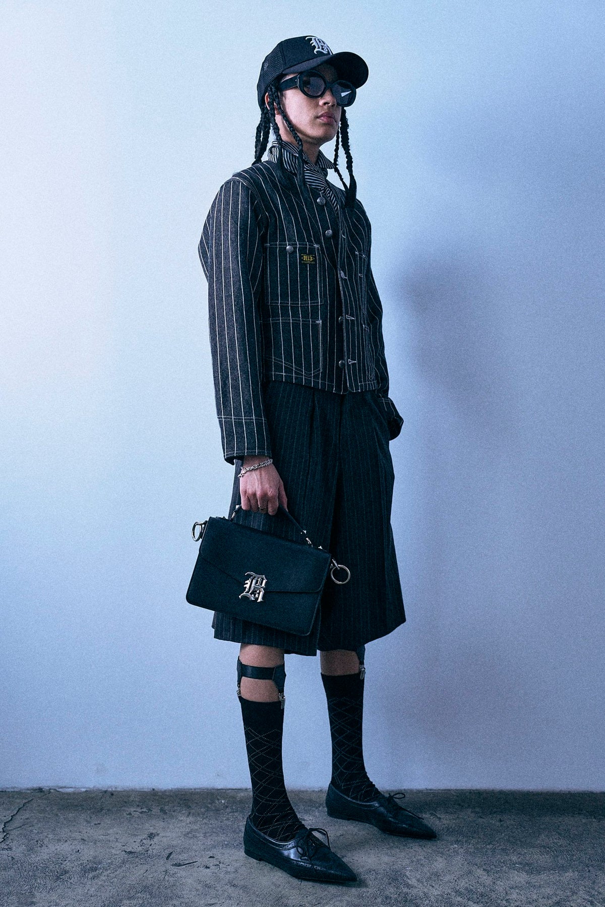 Cropped Chore Jacket - Black Ecru Stripe - R13