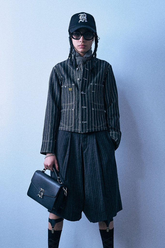 Cropped Chore Jacket - Black Ecru Stripe