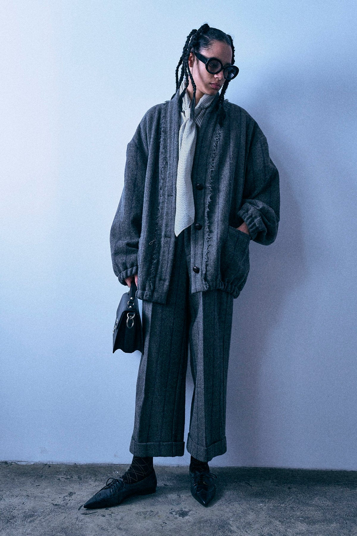 Cropped Cuffed Trouser - Grey And Navy Stripe - R13
