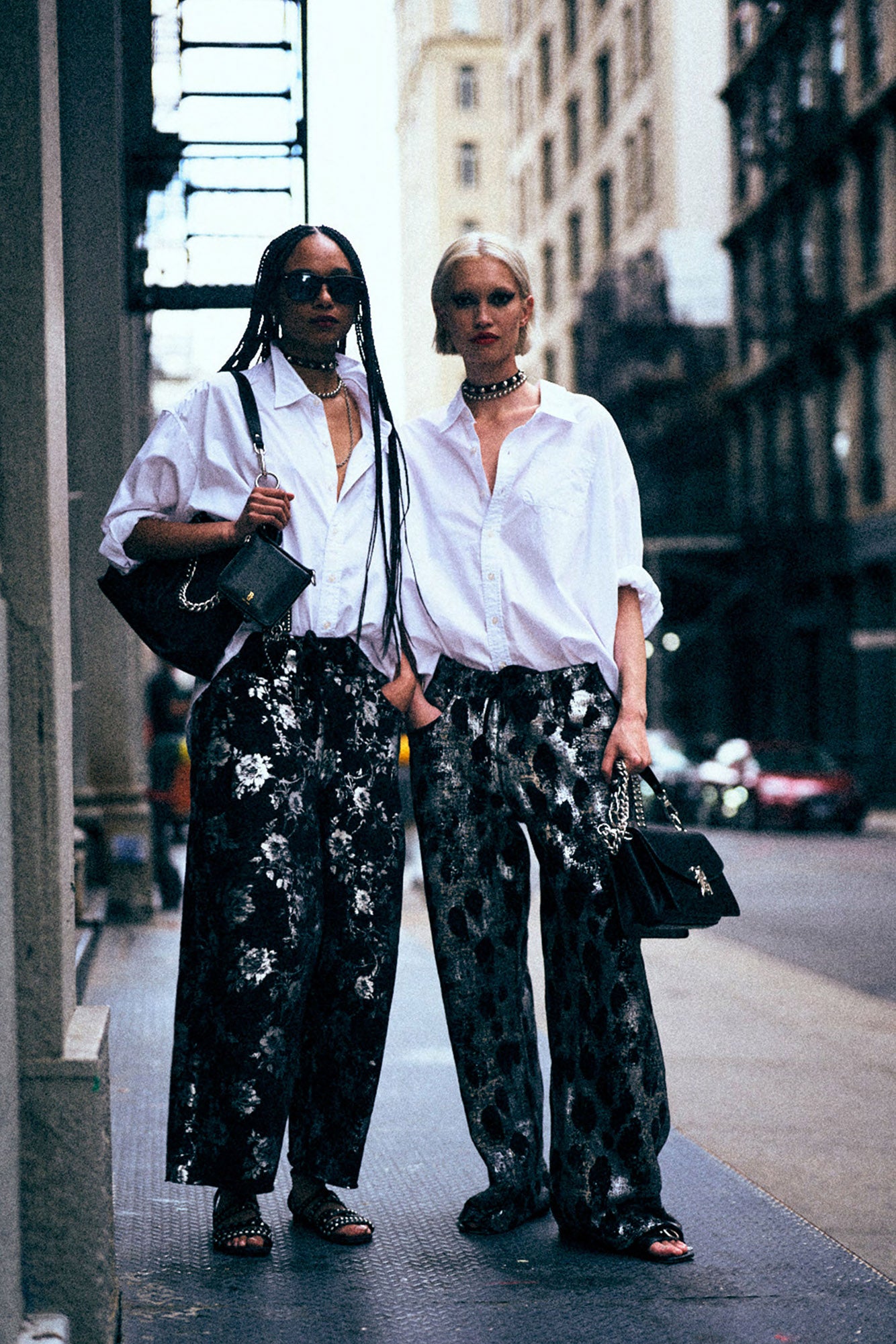 CROPPED PLEATED SWEATPANT - SILVER FLORAL ON BLACK - R13