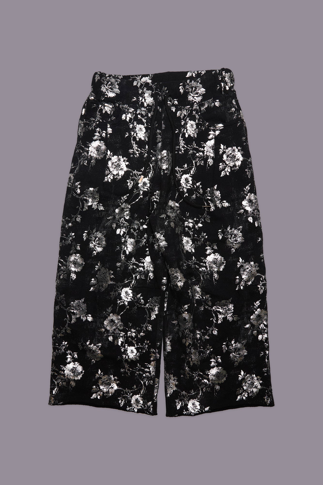 CROPPED PLEATED SWEATPANT - SILVER FLORAL ON BLACK - R13