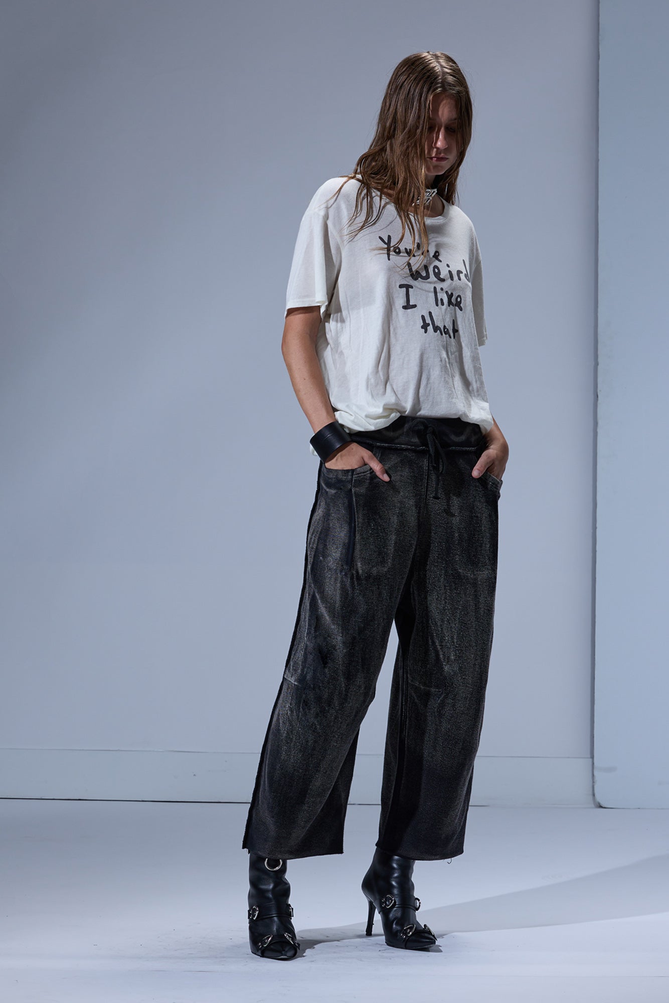 CROPPED PLEATED SWEATPANT - WASHED BLACK - R13