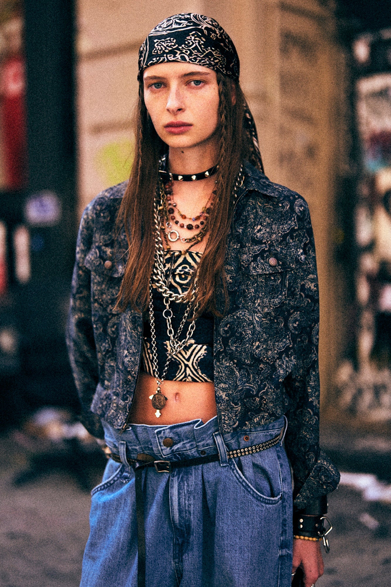 CROPPED SHRUNKEN ZIP-UP - BLUE INDIGO PAISLEY - R13