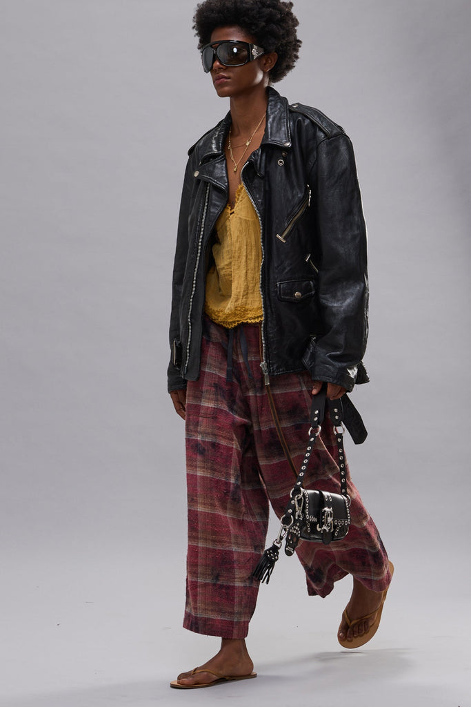 Cropped Wide Leg Utility Pant - Overdyed Purple Plaid