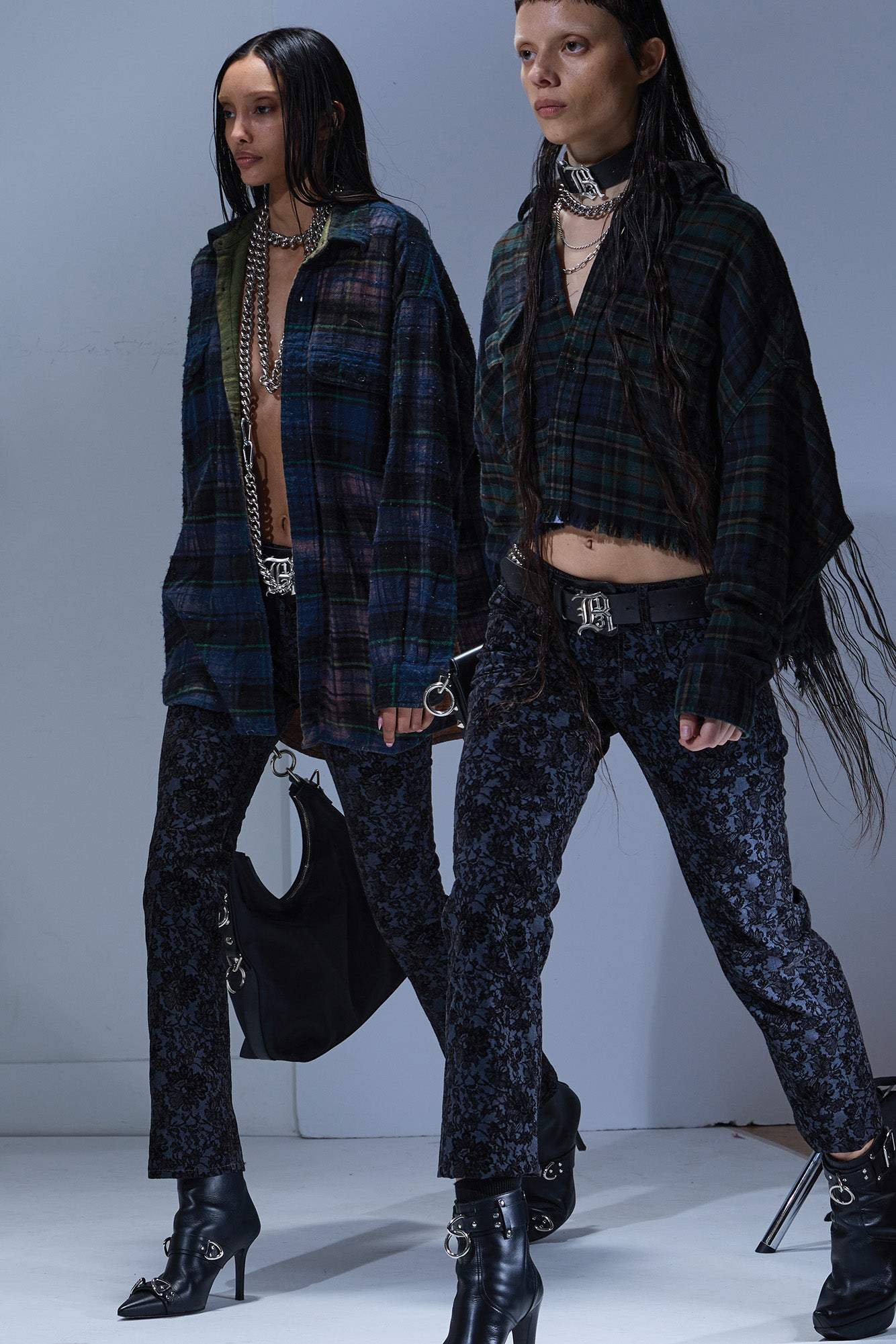 CROPPED WORK SHIRT - OVERDYED TEAL / NAVY / YELLOW PLAID BLUE - R13
