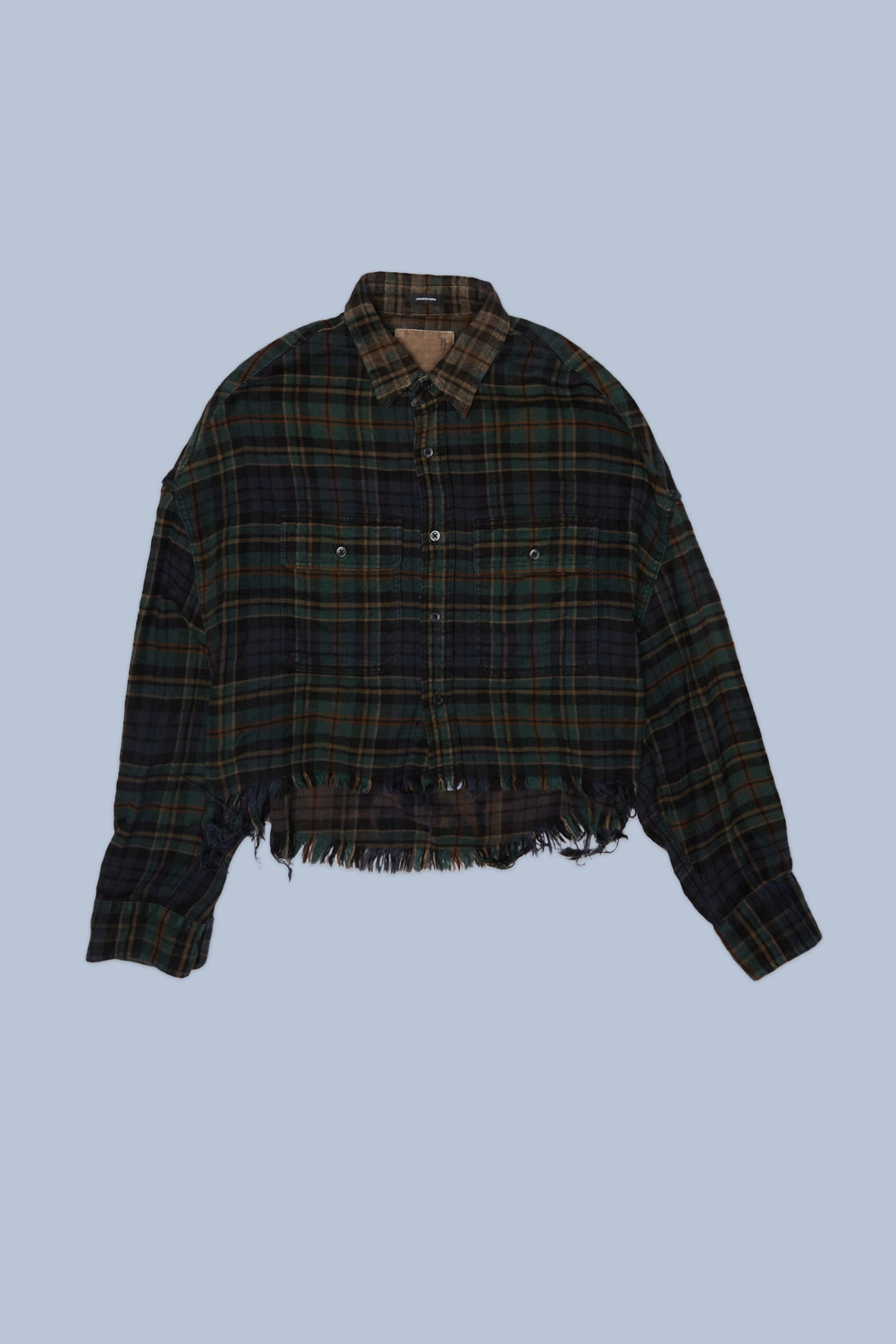 CROPPED WORK SHIRT - OVERDYED TEAL / NAVY / YELLOW PLAID BLUE - R13