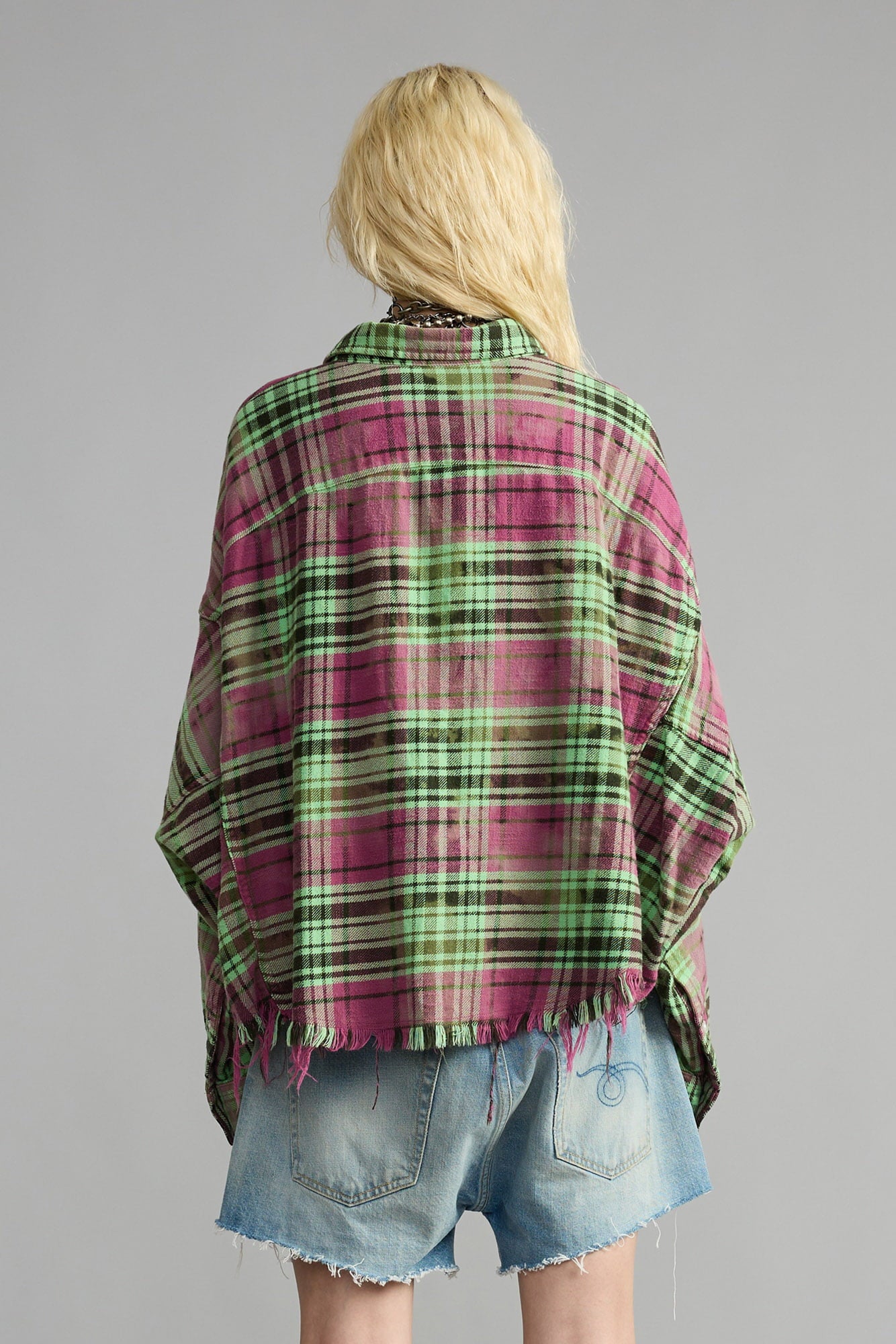 CROPPED WORK SHIRT - PINK OVERDYED GREEN PLAID - R13