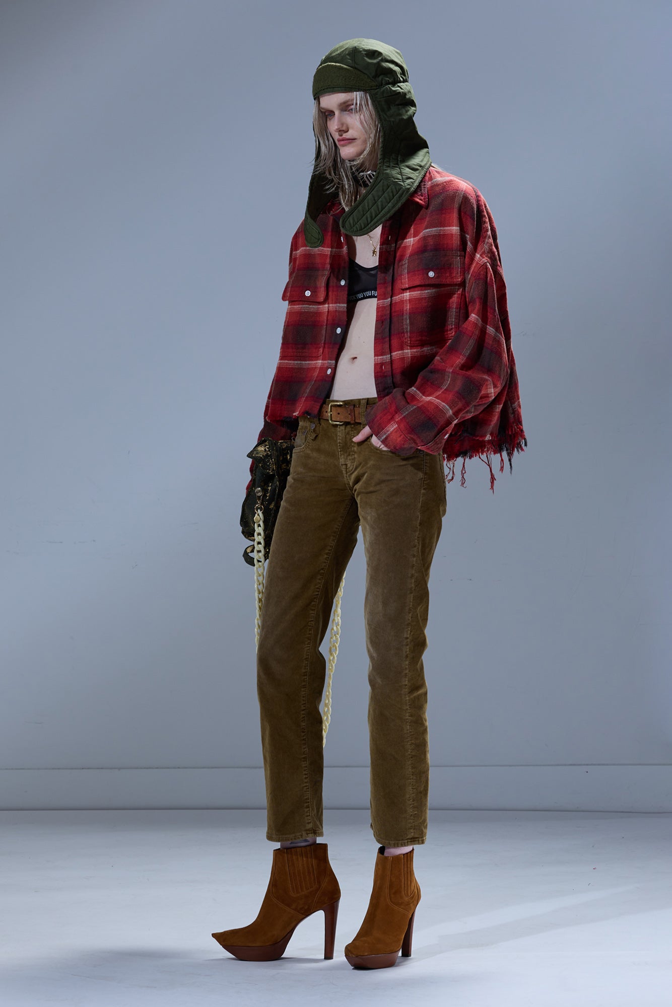 CROPPED WORK SHIRT - RED / BLACK / CREAM PLAID - R13