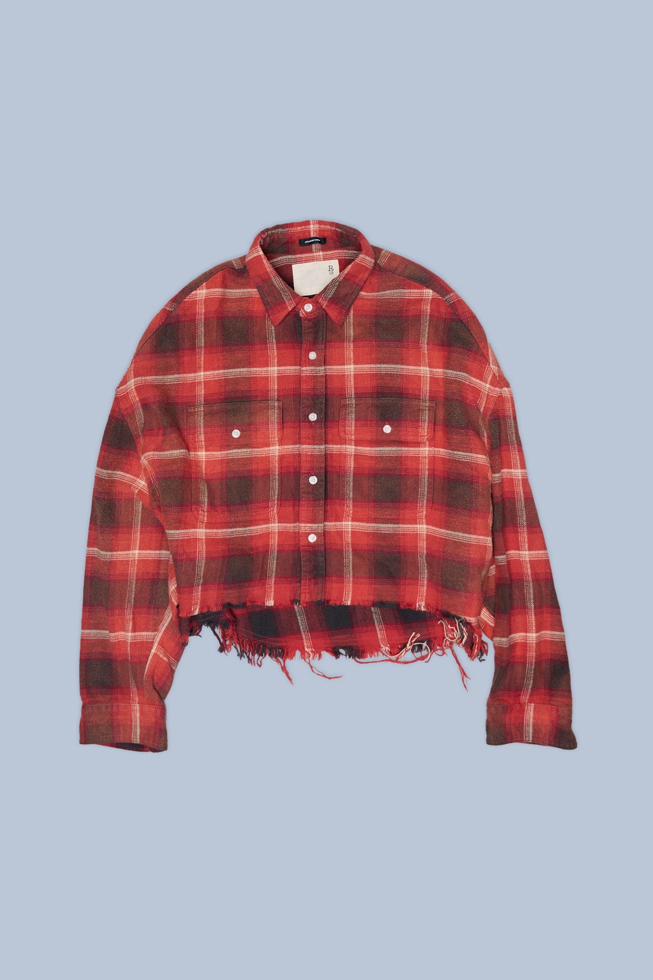 Cropped Work Shirt - Red / Black / Cream Plaid – R13