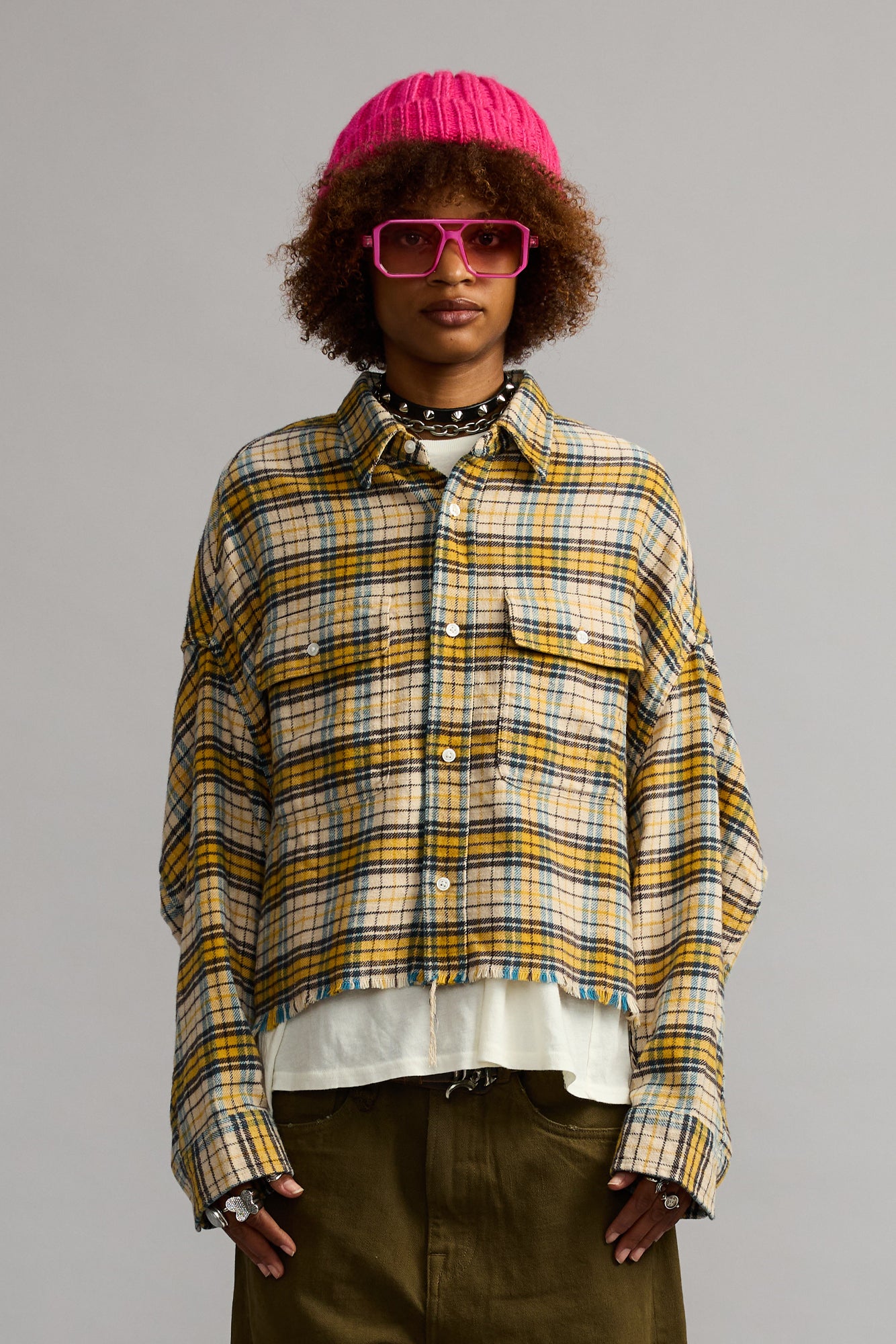 CROPPED WORK SHIRT - YELLOW PLAID - R13 CROPPED WORK SHIRT - YELLOW PLAID - R13