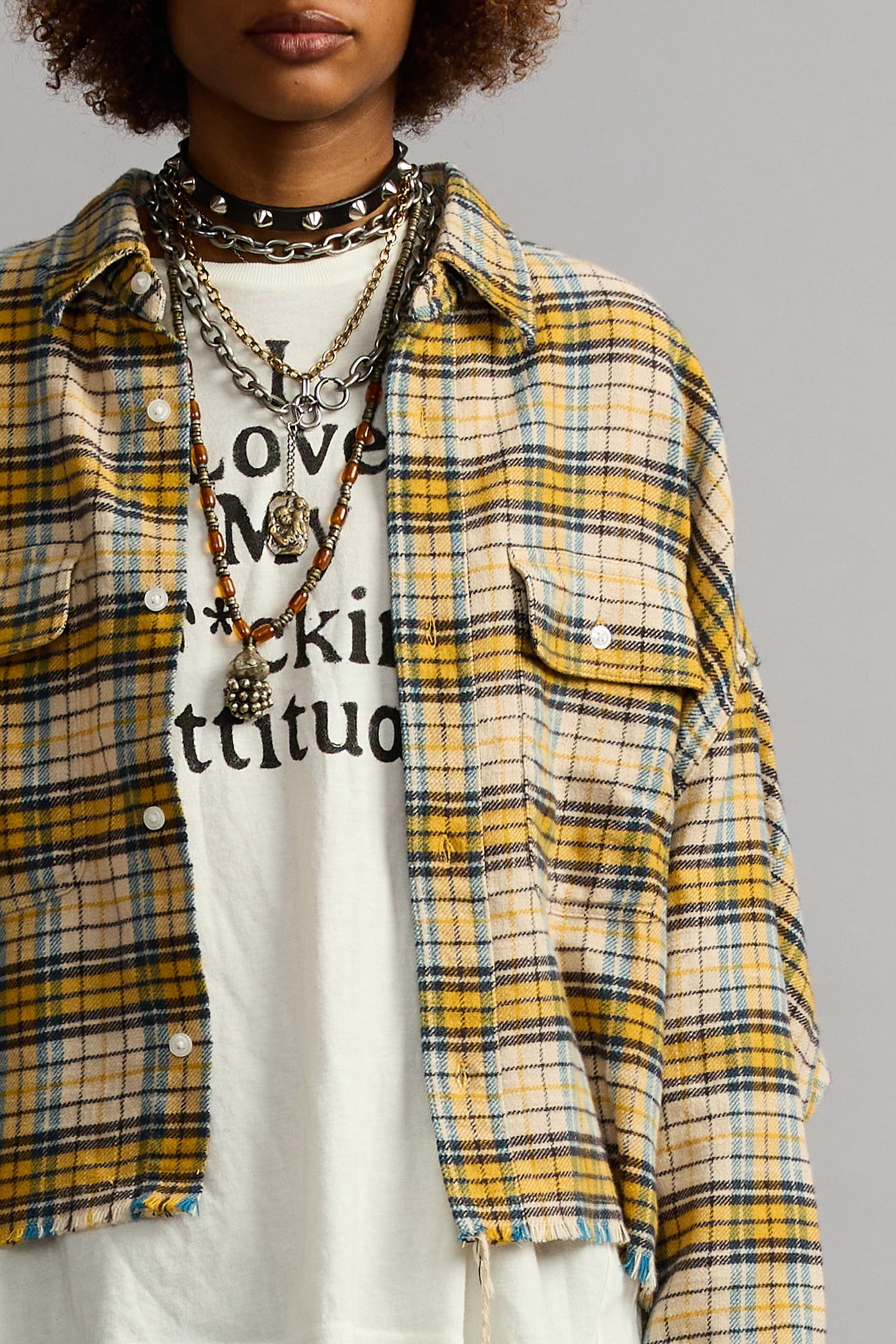 CROPPED WORK SHIRT - YELLOW PLAID - R13