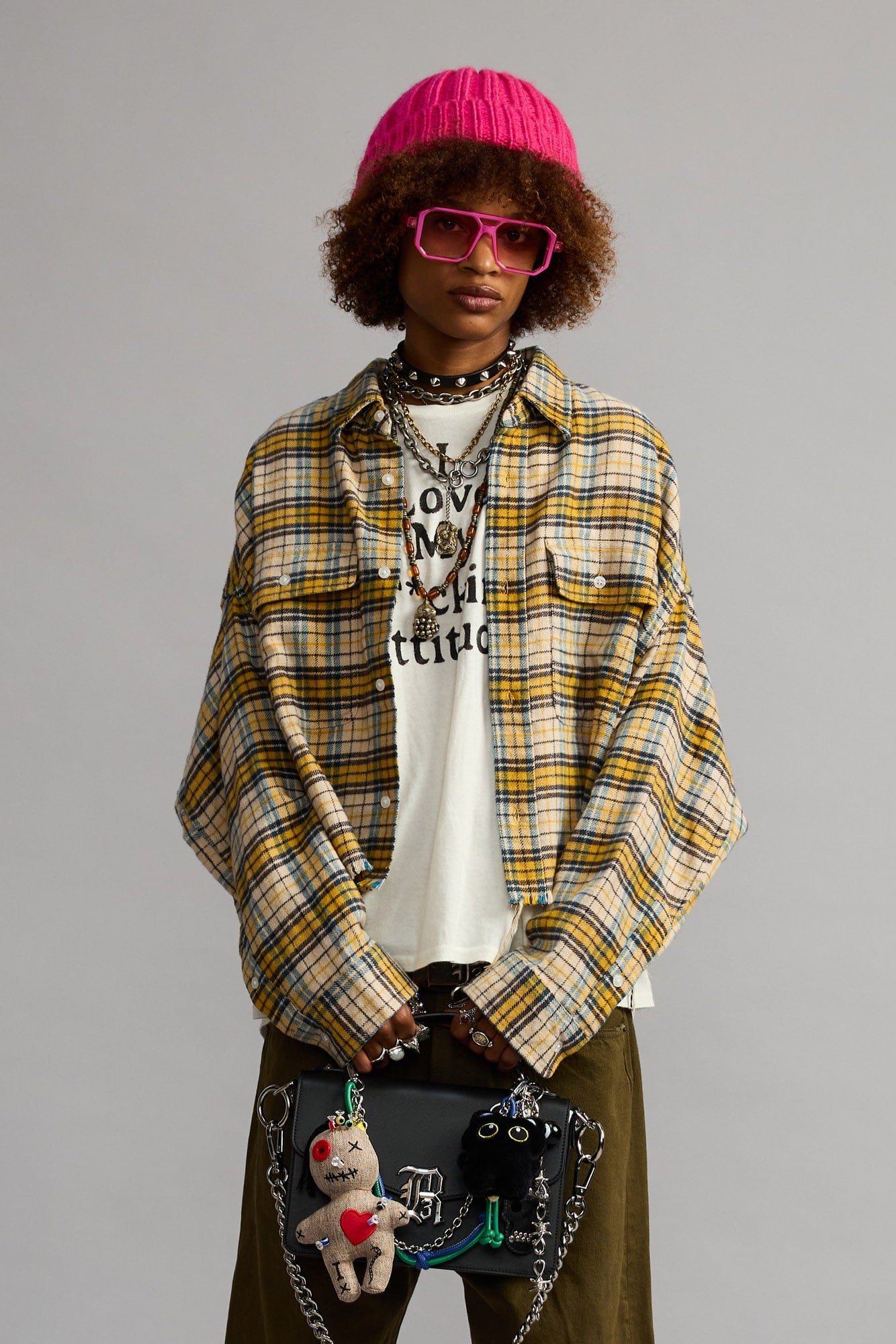 Cropped Work Shirt - Yellow And Blue Plaid - R13