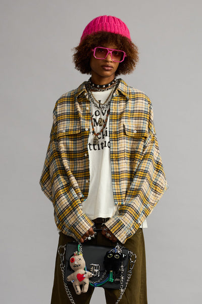 CROPPED WORK SHIRT - YELLOW PLAID - R13