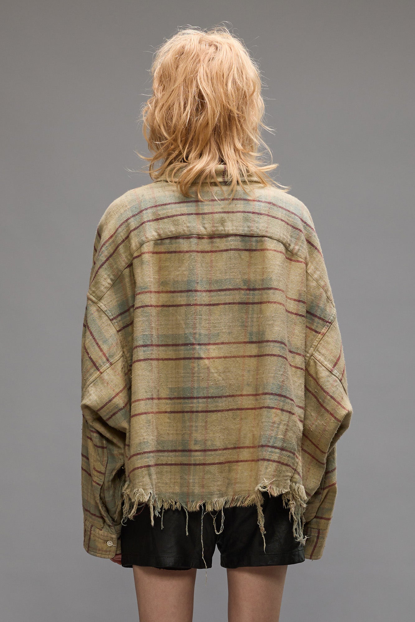 Cropped Workshirt - Bleached Light Blue Plaid - R13