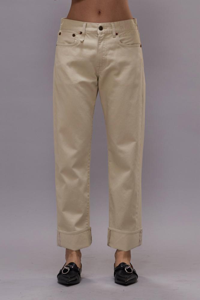 CUFFED  BOYFRIEND JEAN - BONE WHITE SELVEDGE