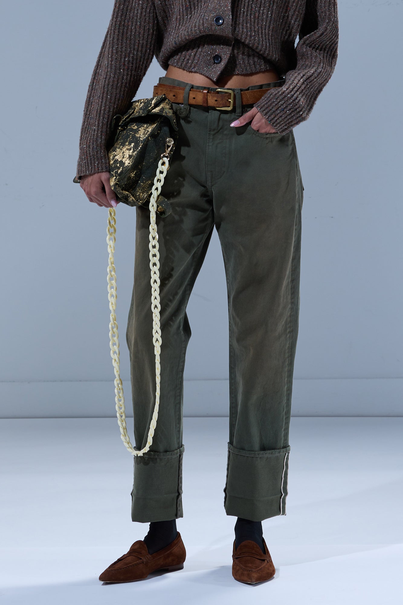 CUFFED BOYFRIEND JEAN - VINTAGE OLIVE SELVEDGE GREEN - R13