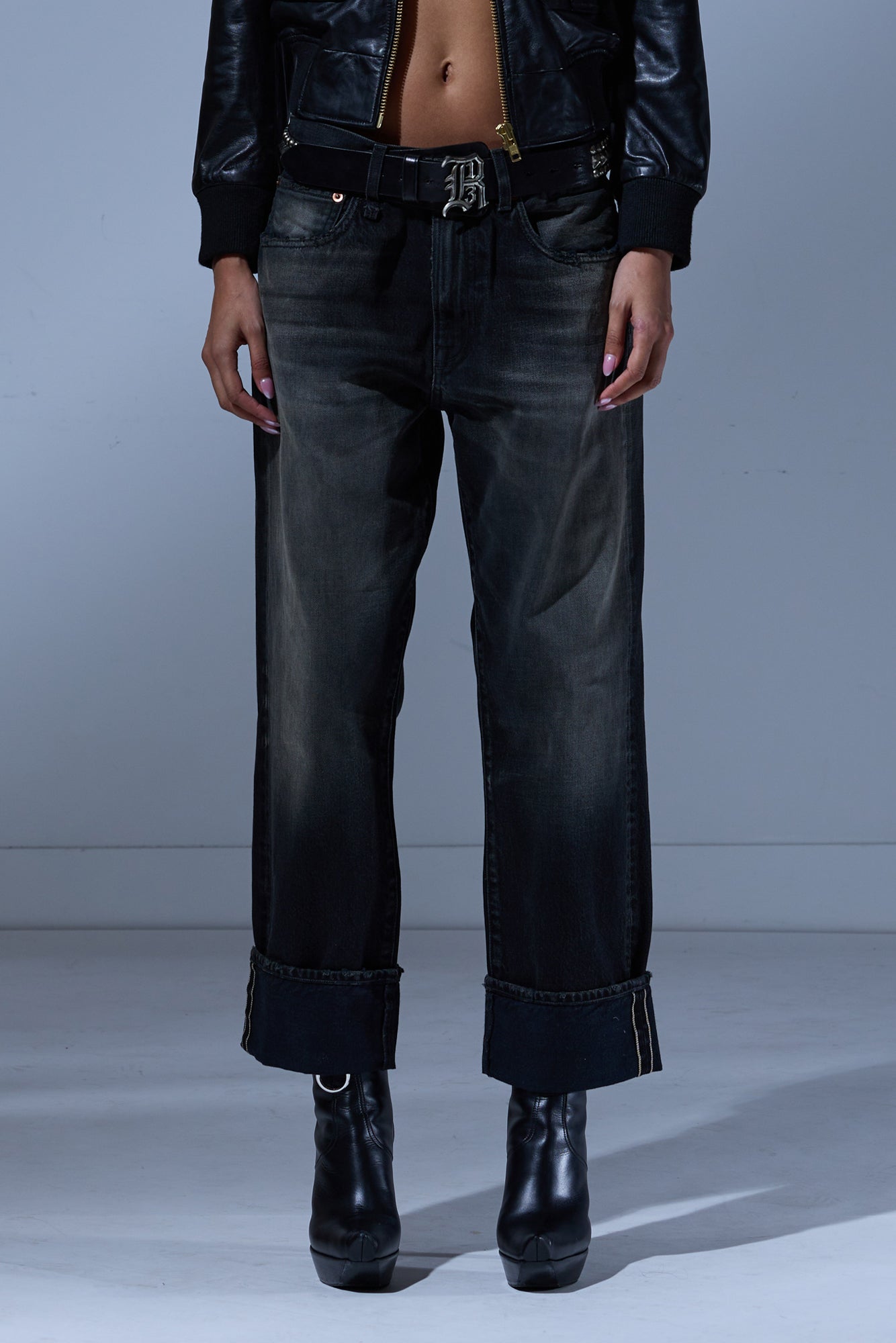 CUFFED X-BOYFRIEND JEAN - PHANTOM SELVEDGE BLACK - R13