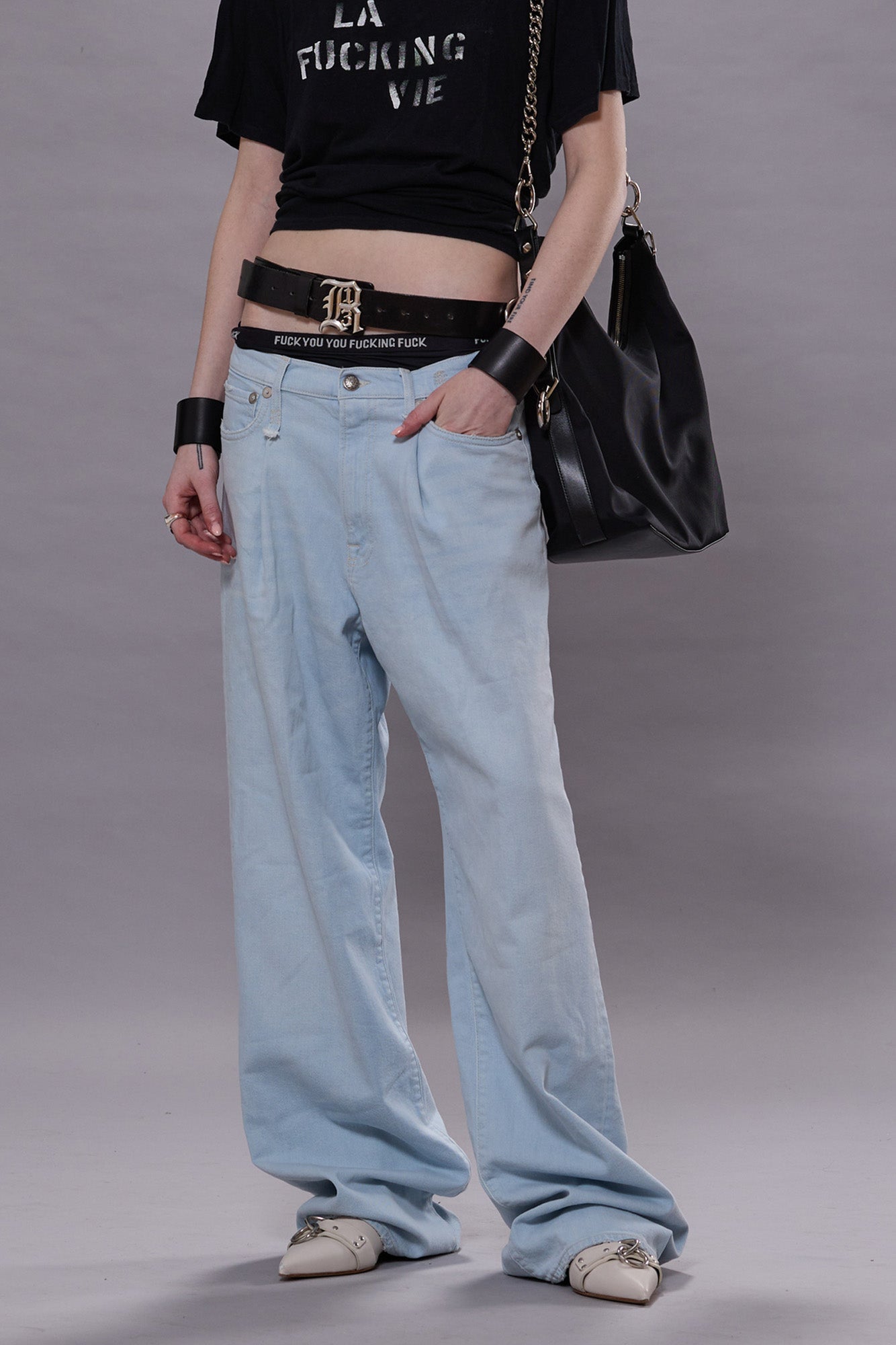 DAMON PLEATED JEAN - FADED BLUE STRETCH - R13