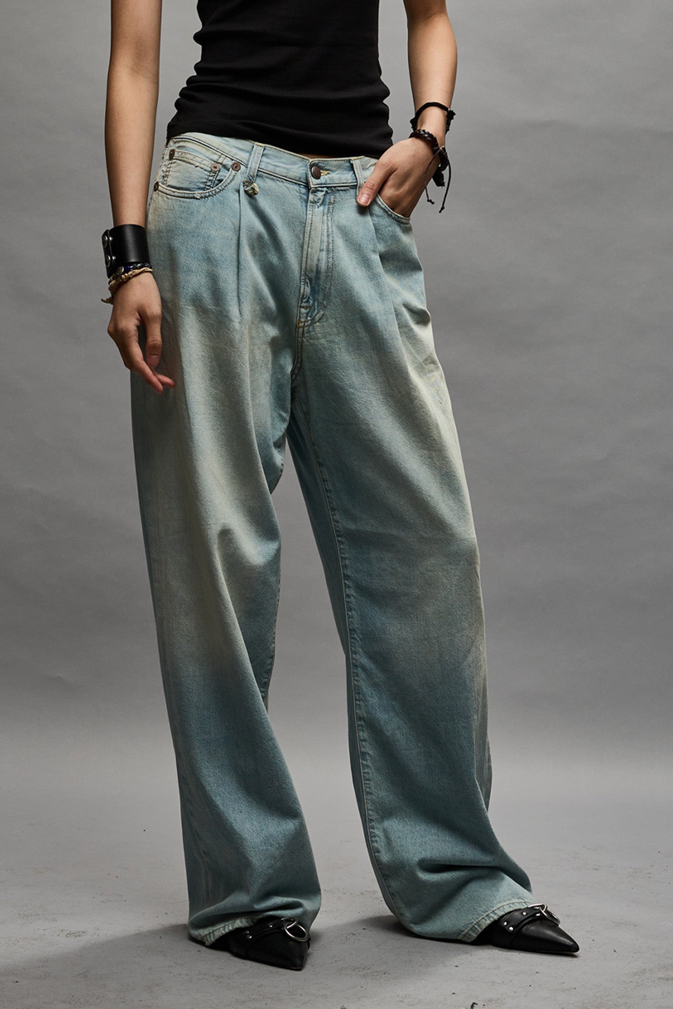 Damon Pleated Wide Leg - Lennon Blue - R13