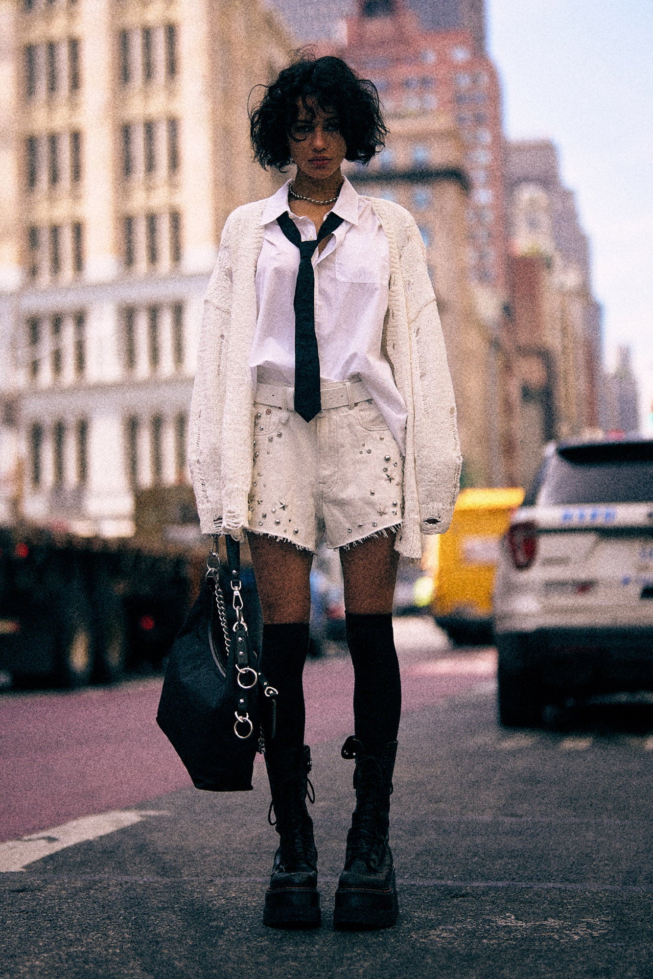 Distressed Oversized Cardigan - White - R13