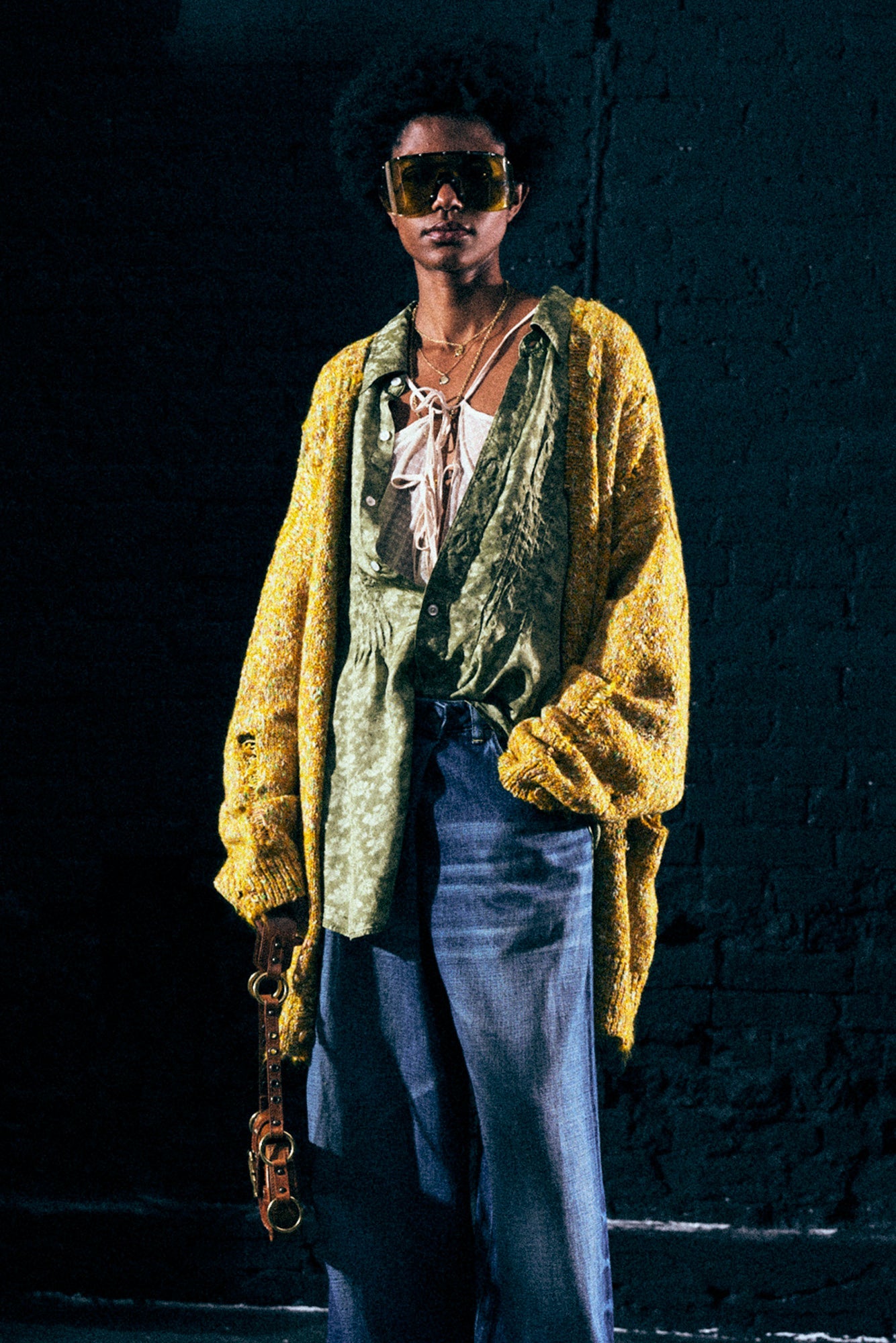 DISTRESSED OVERSIZED CARDIGAN - YELLOW - R13