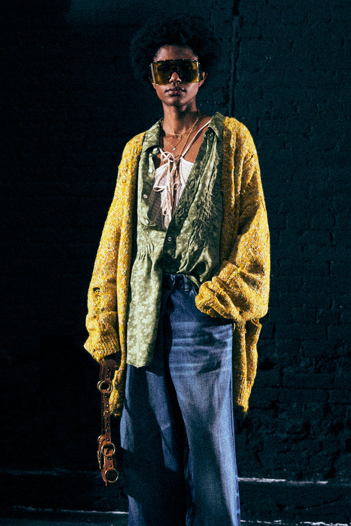 DISTRESSED OVERSIZED CARDIGAN - YELLOW