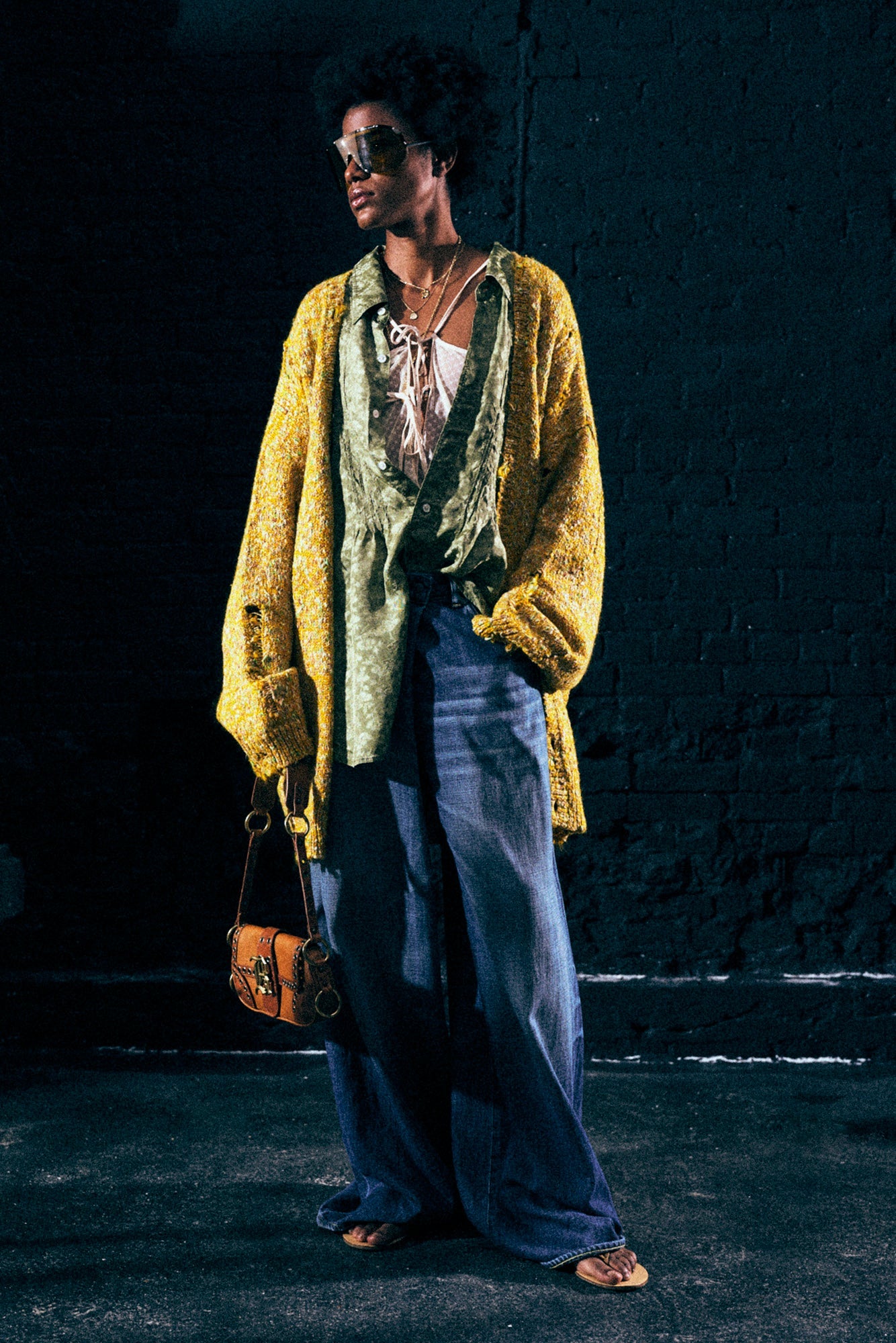 DISTRESSED OVERSIZED CARDIGAN - YELLOW - R13