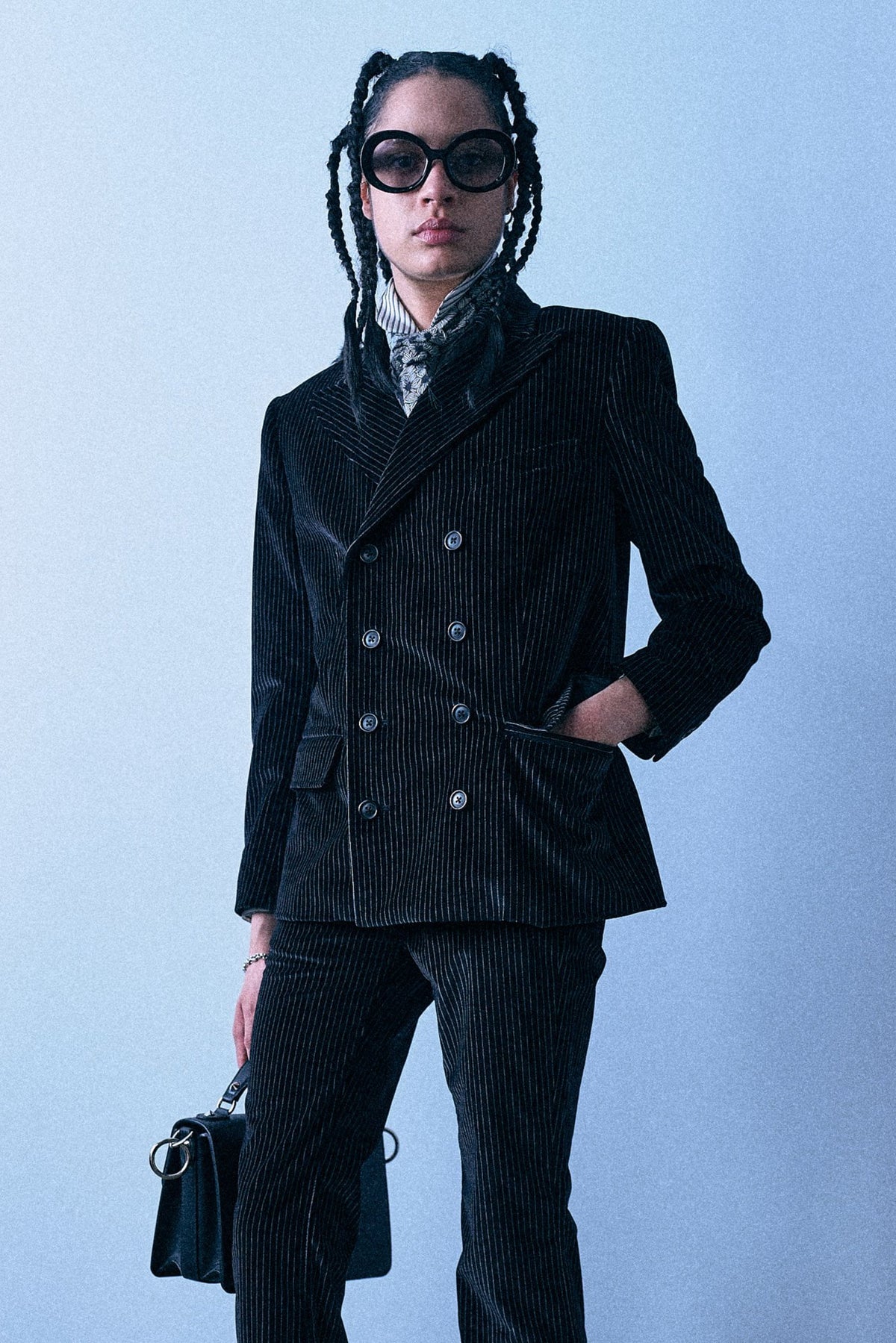 Double Breasted Boyfriend Blazer - Black And White Stripe - R13