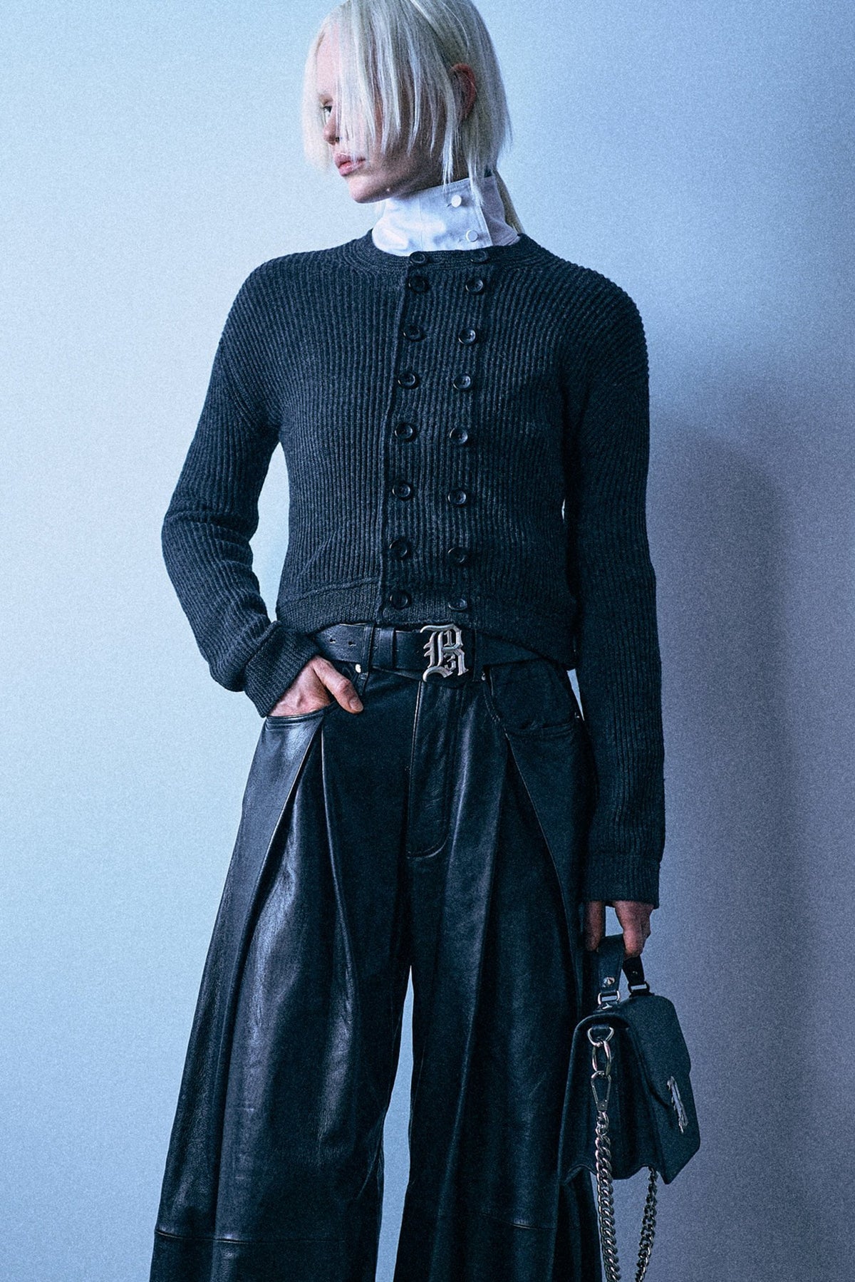 Double Breasted Cardigan - Dark Charcoal Grey - R13