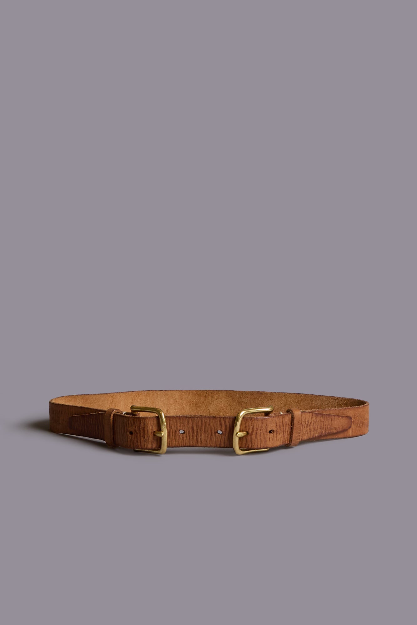DOUBLE BUCKLE BELT - LIGHT BROWN WITH BRASS - R13