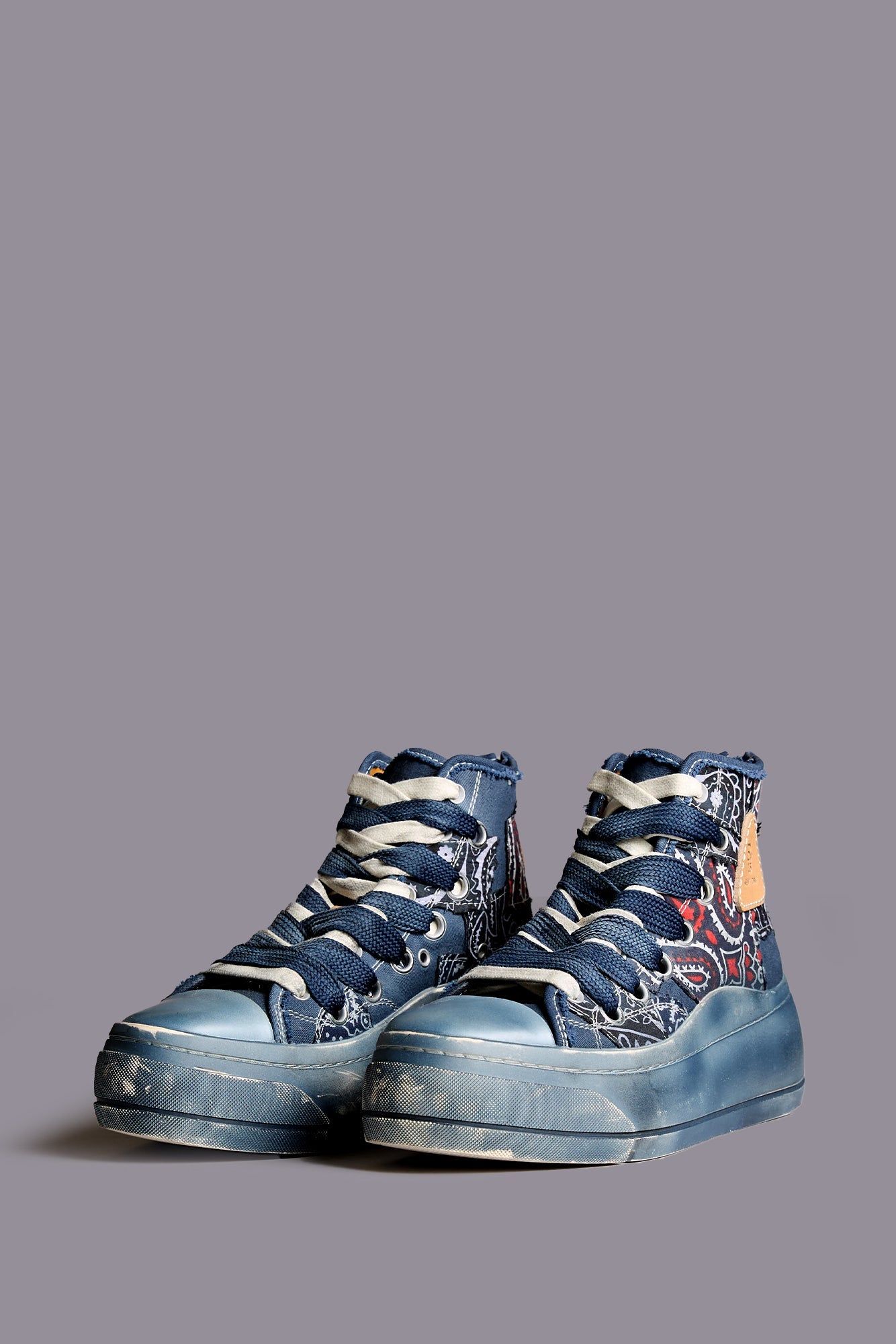 DOUBLE GROMMET KURT HIGH TOP SNEAKER - BLUE BANDANA PATCHWORK - R13