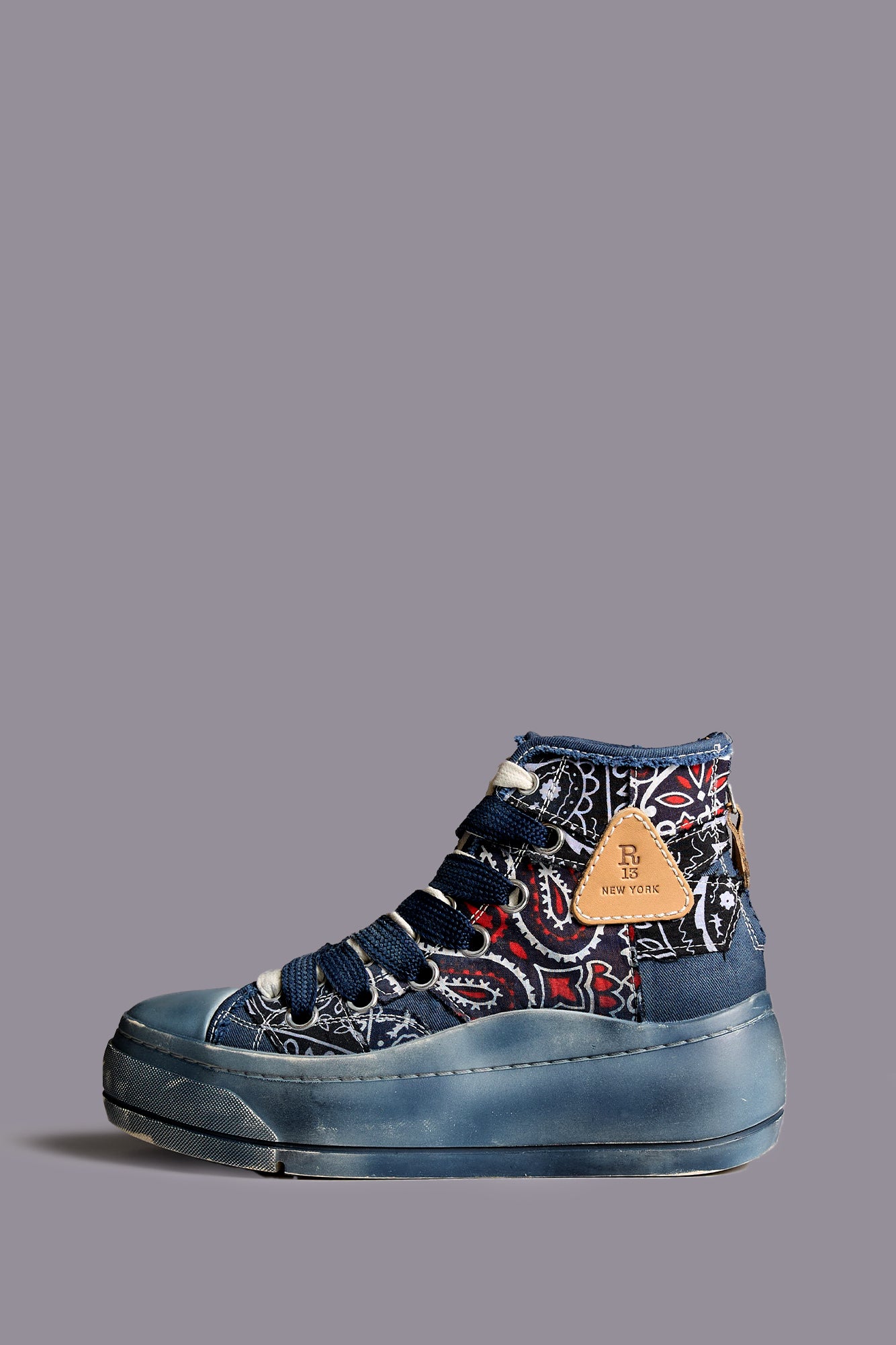 DOUBLE GROMMET KURT HIGH TOP SNEAKER - BLUE BANDANA PATCHWORK - R13