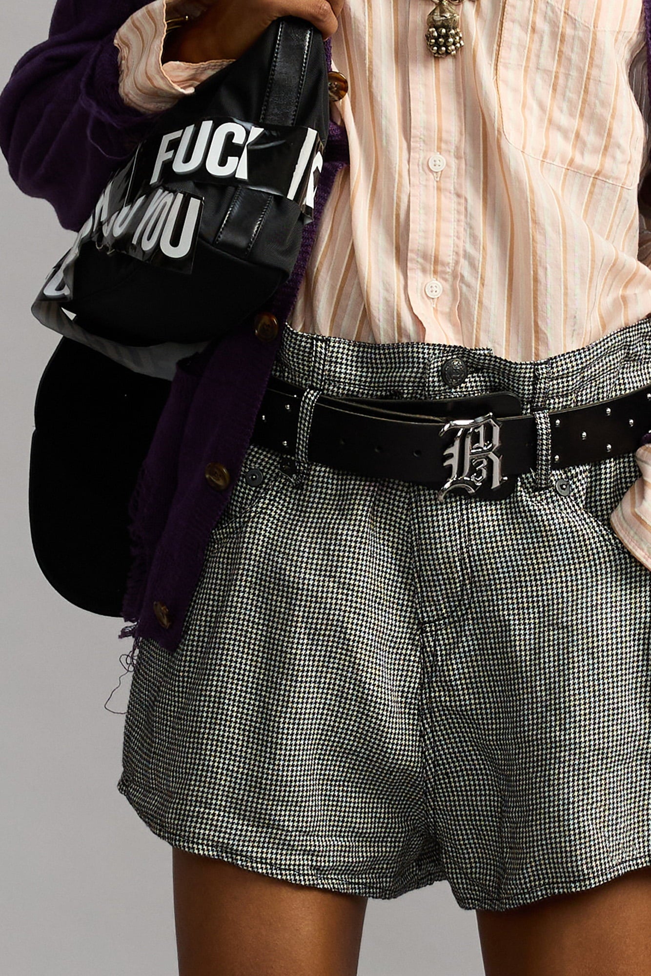 Hype double belt long shorts 定価25080円 DOUBLE LOOP VENTI SHORT - BLACK / WHITE HOUNDSTOOTH - R13