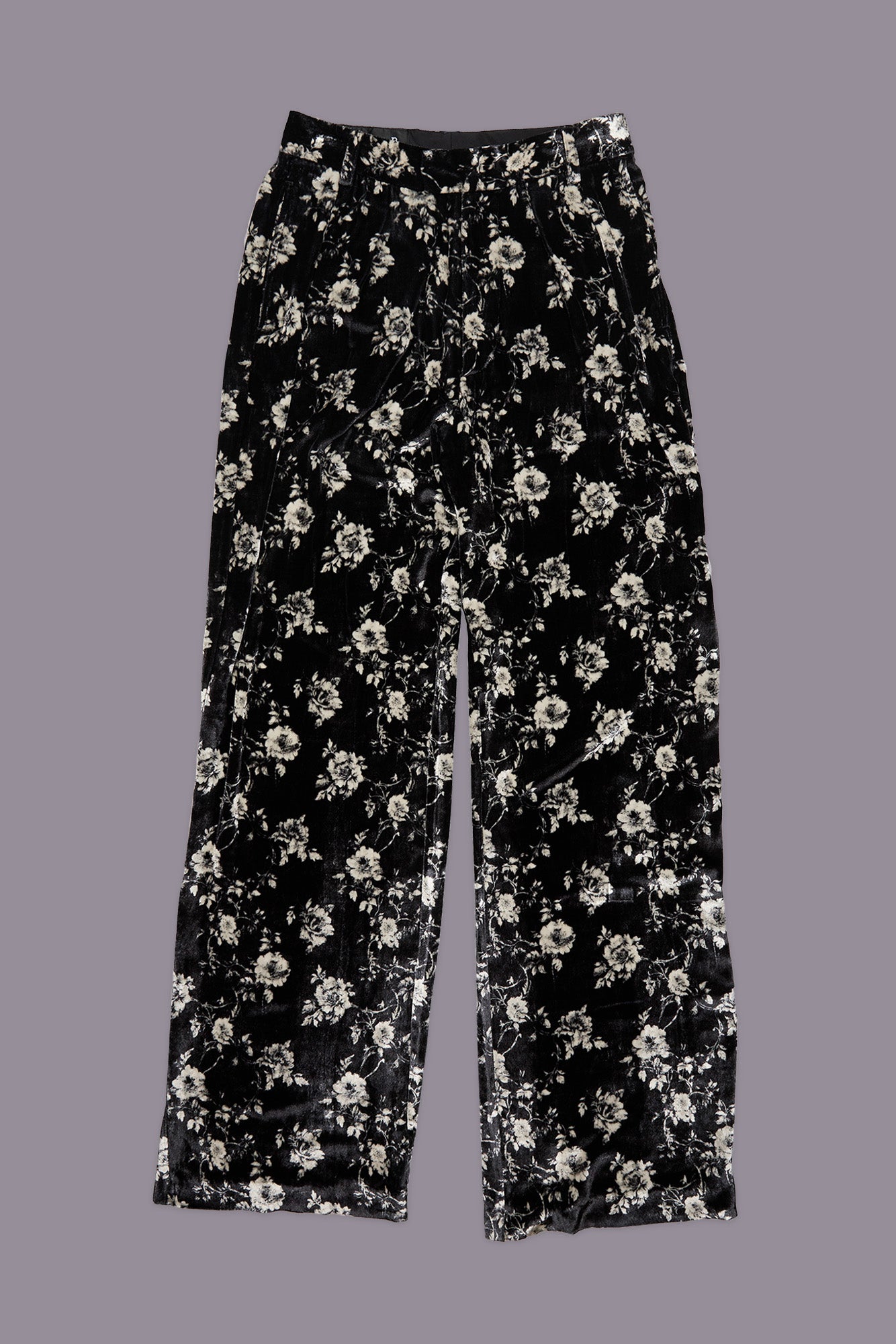 DOUBLE PLEAT TROUSER - FLORAL ON BLACK - R13