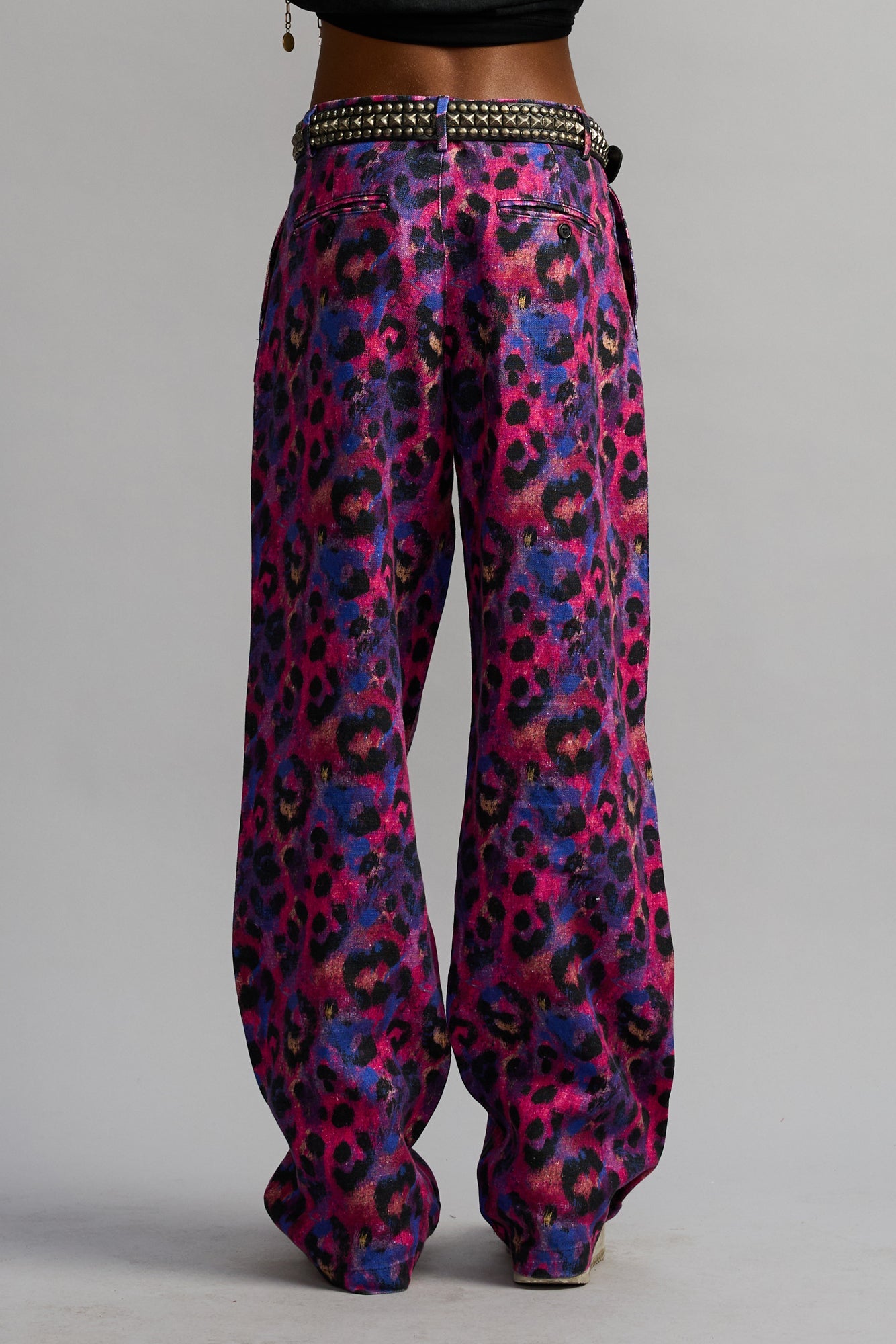 Double Pleat Trouser - Purple Leopard Print - R13