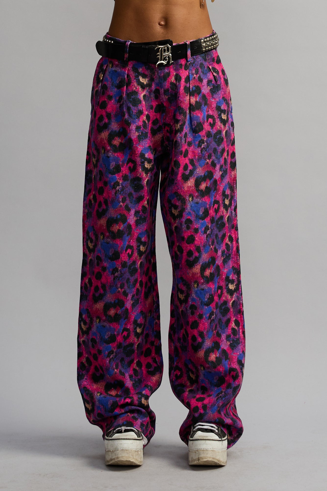 Double Pleat Trouser - Purple Leopard Print - R13