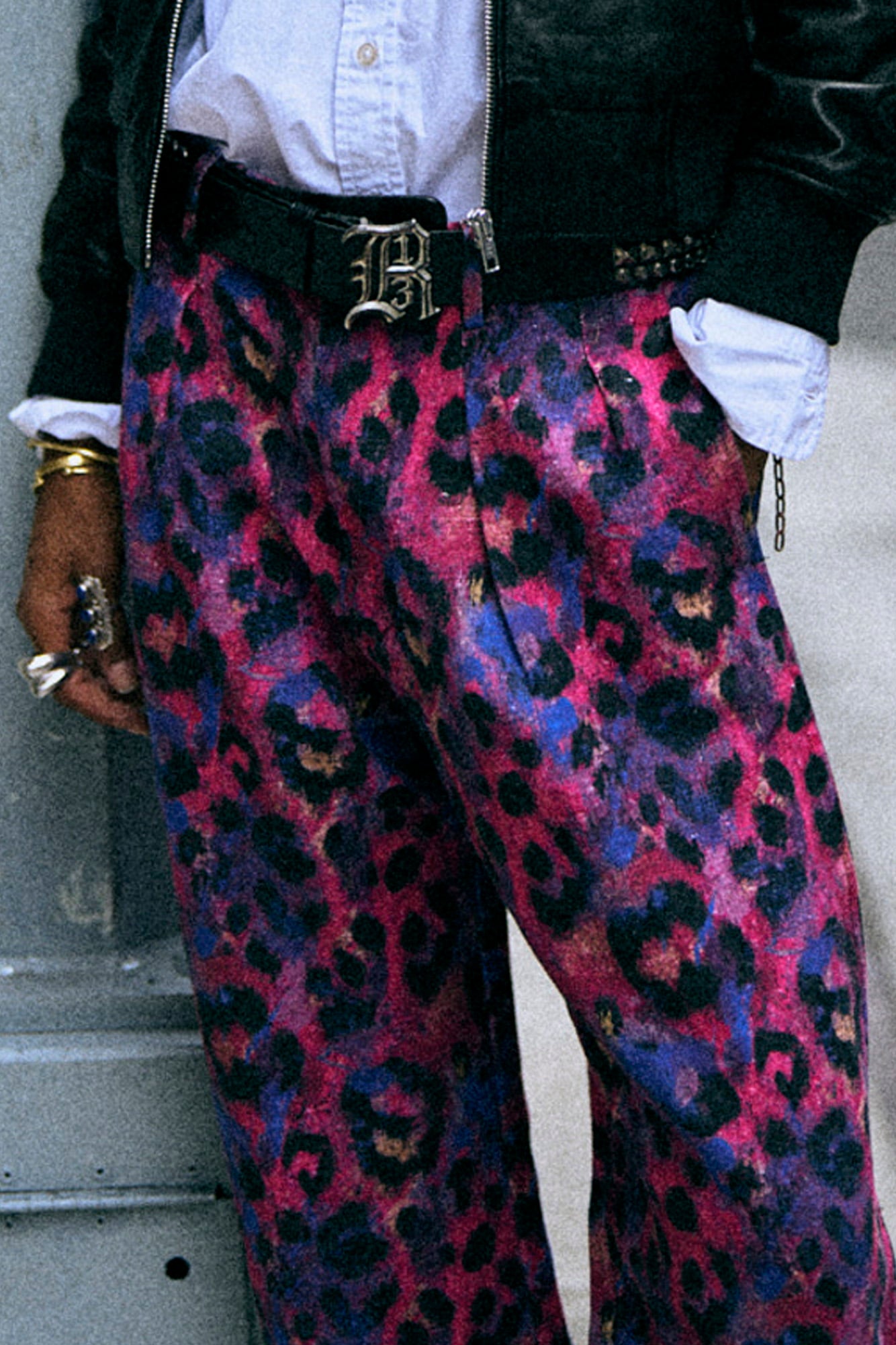 Double Pleat Trouser - Purple Leopard Print - R13
