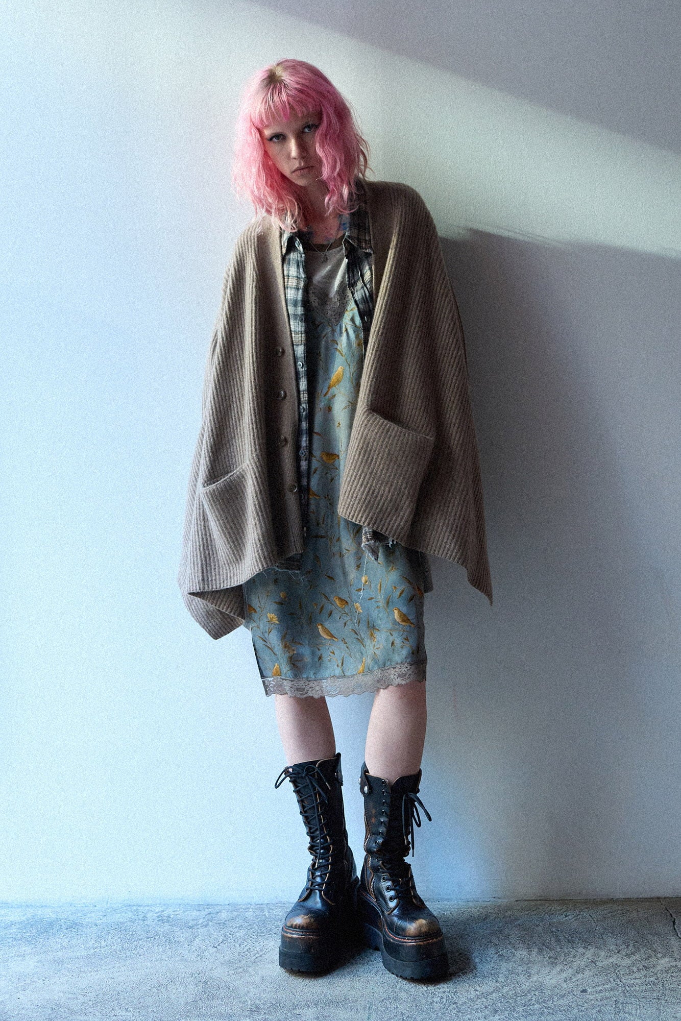Draped Front Ribbed Cardigan - Light Brown - R13