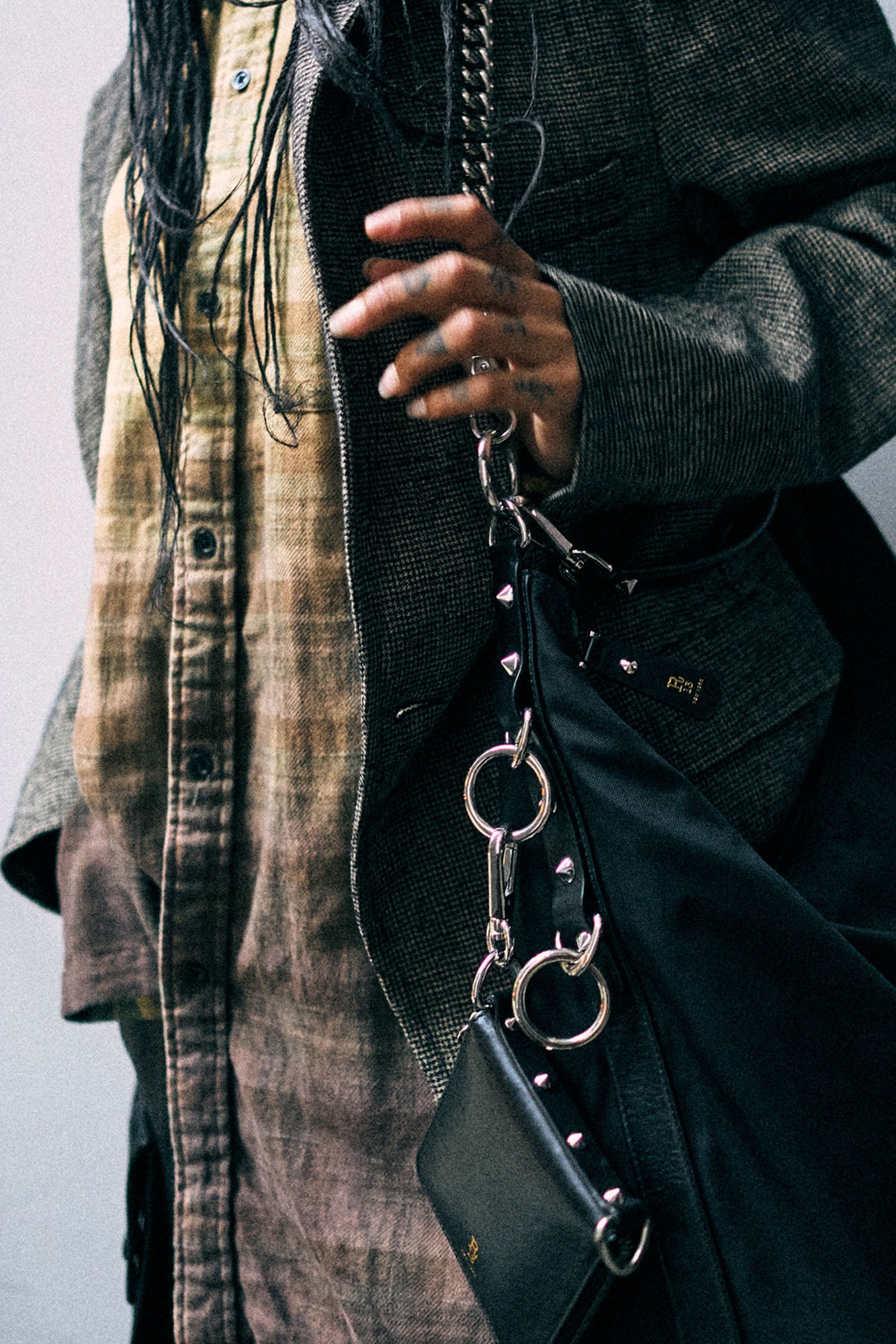 Draped Front Shirt - Khaki To Brown Ombre Plaid - R13