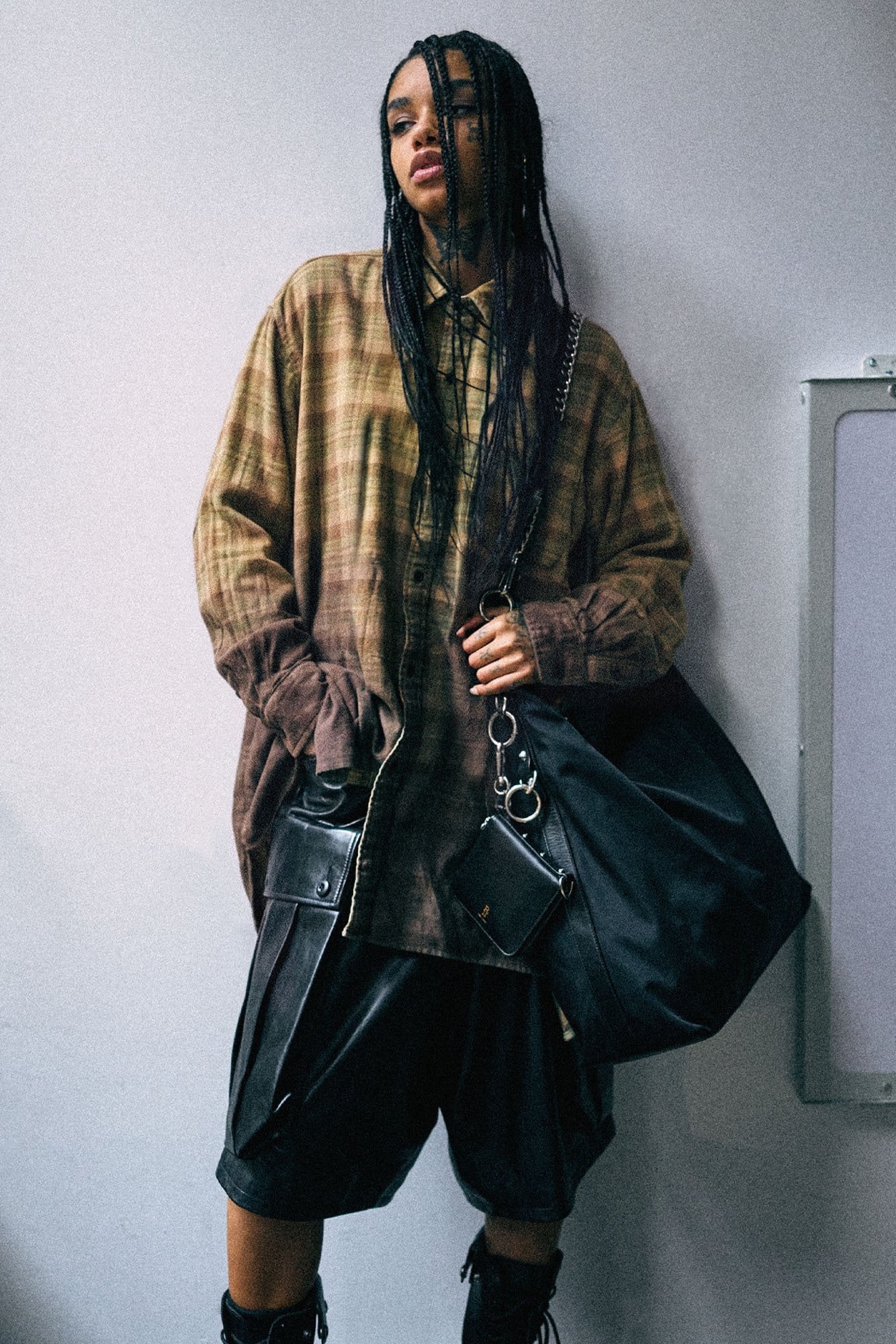 Draped Front Shirt - Khaki To Brown Ombre Plaid