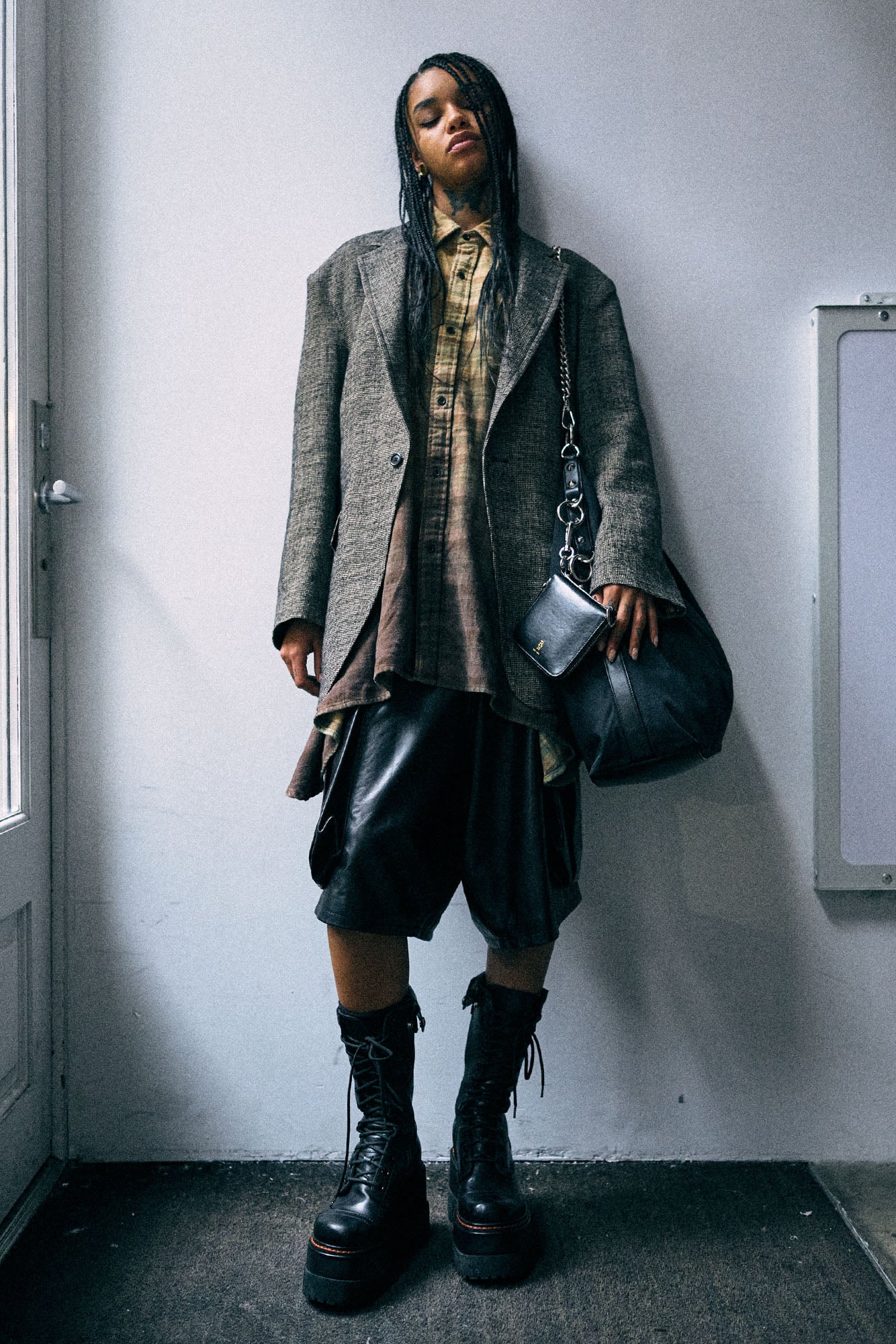 Draped Front Shirt - Khaki To Brown Ombre Plaid - R13