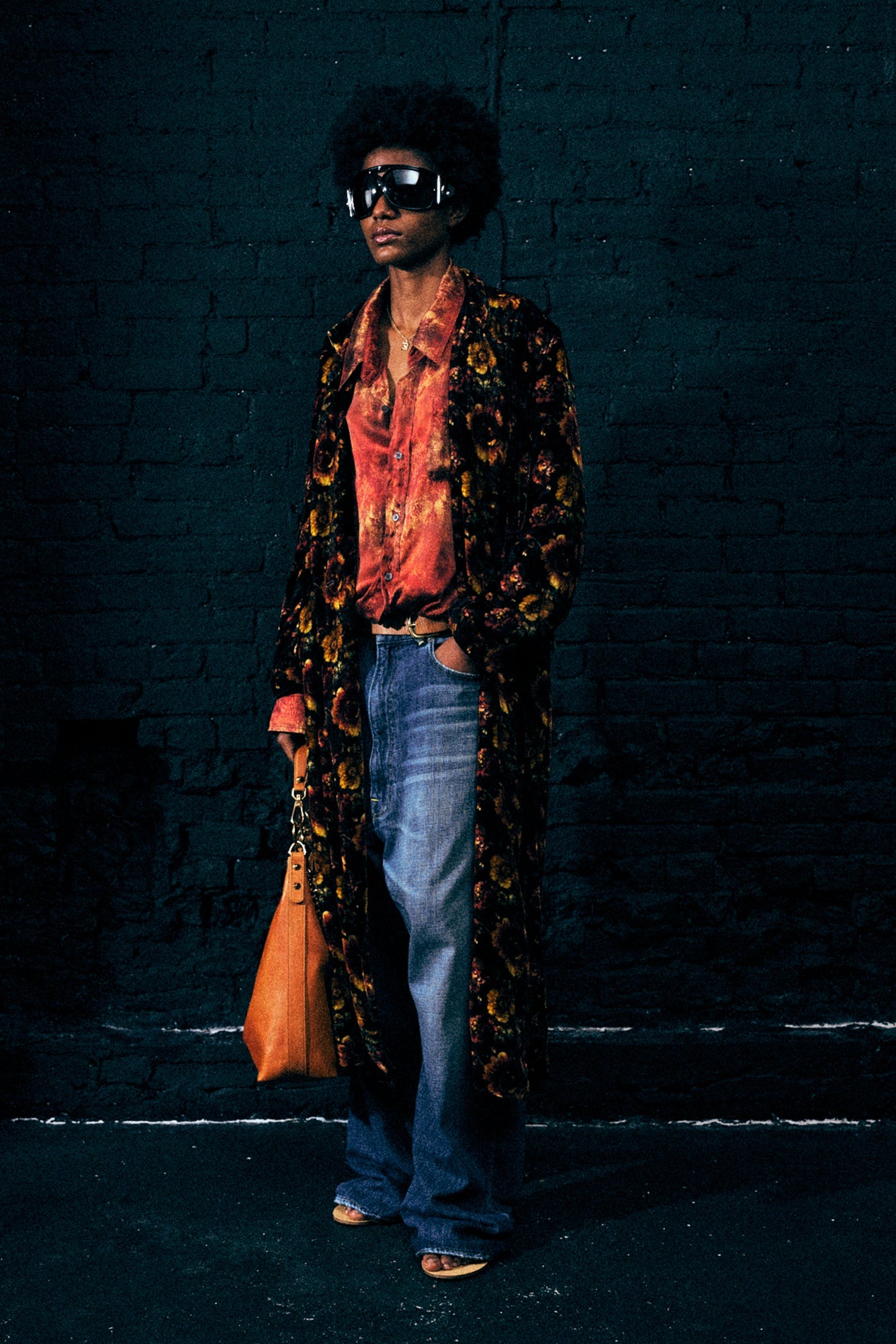 DRAPEY DOUBLE BREASTED COAT - ORANGE MULTI FLORAL - R13