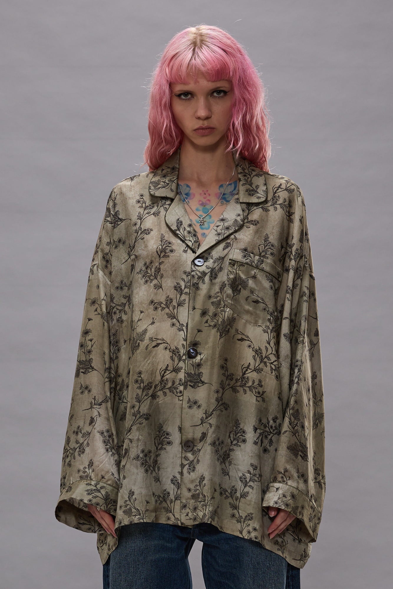Drop Neck Pj Top - Green Floral - R13