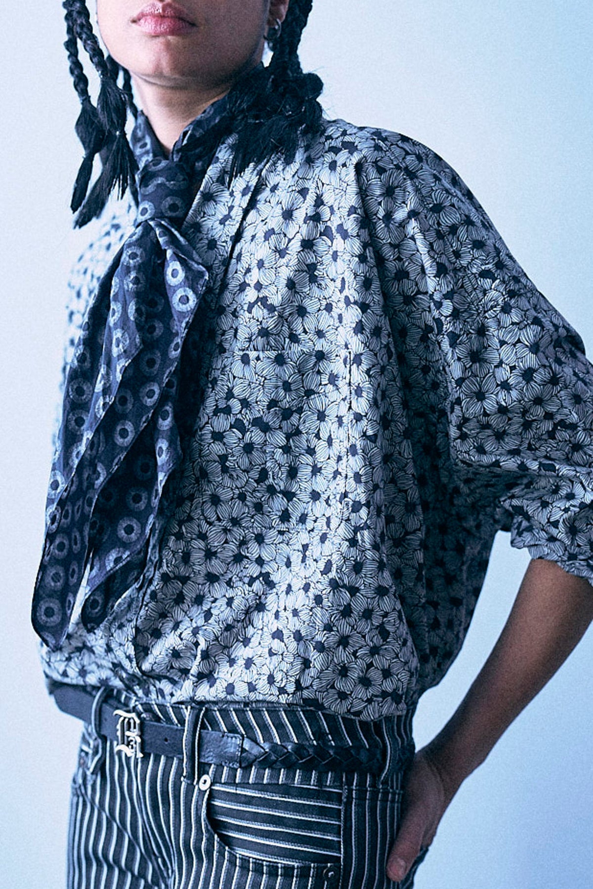 Drop Neck Shirt - Black And White Floral - R13