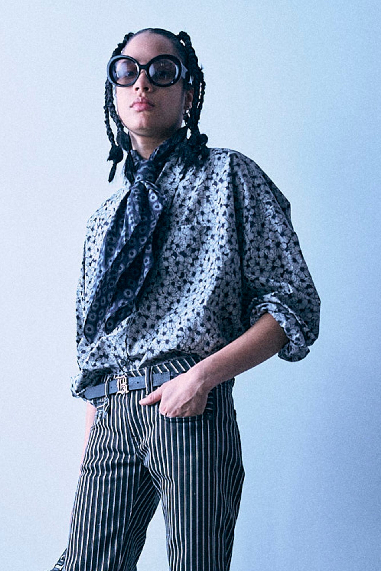 Drop Neck Shirt - Black And White Floral