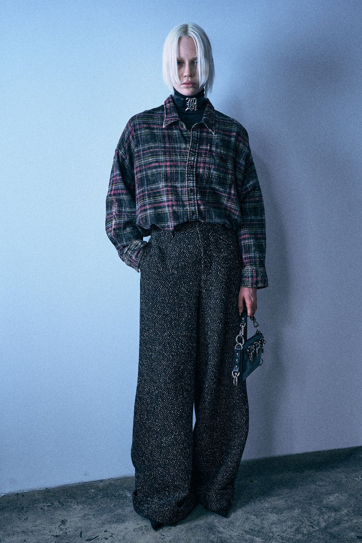 Drop Neck Shirt - Black Pink Plaid - R13